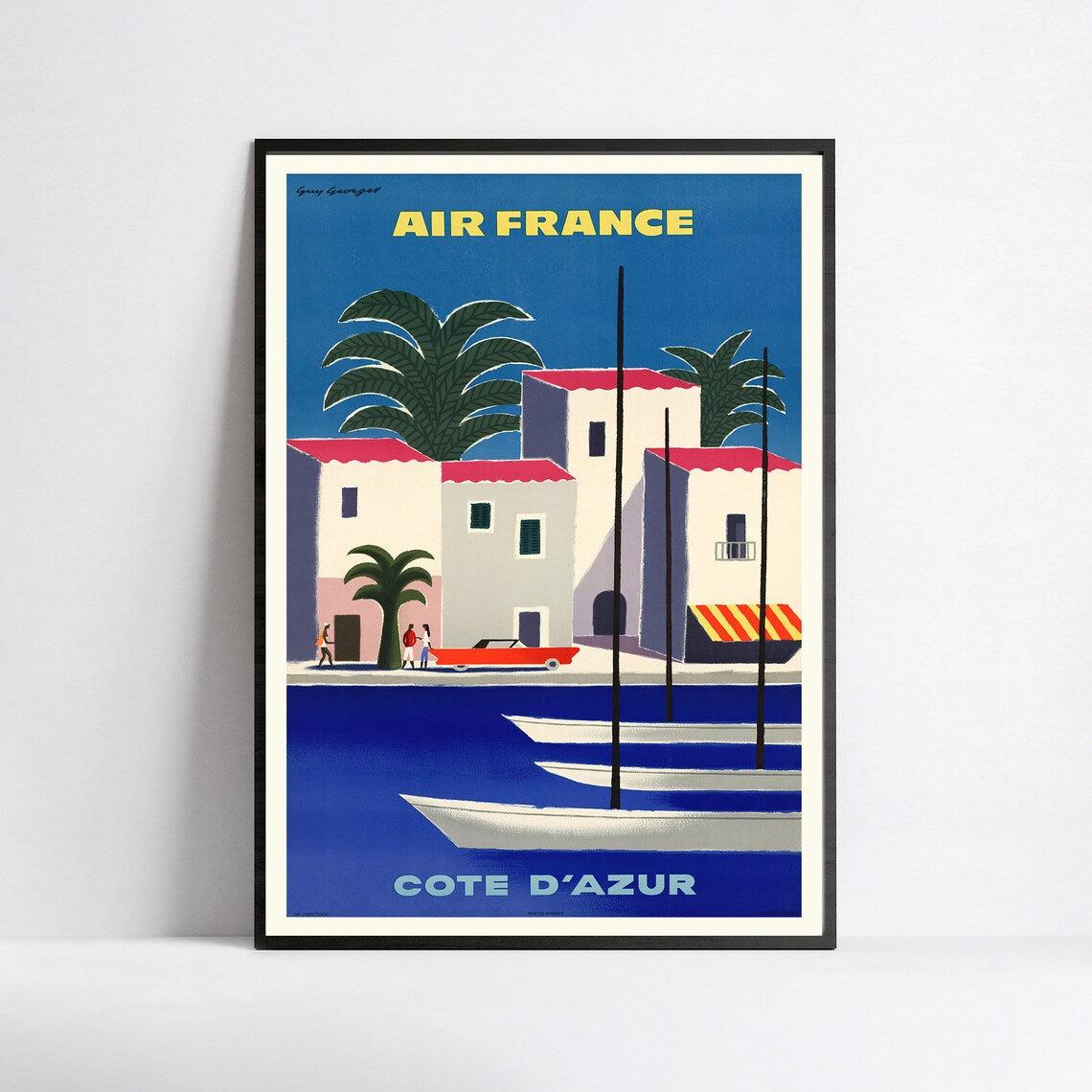 Affiche Air France "Côte d'Azur" - Guy Georget - Haute Définition - papier mat 230gr/m2 - Poster Vintage