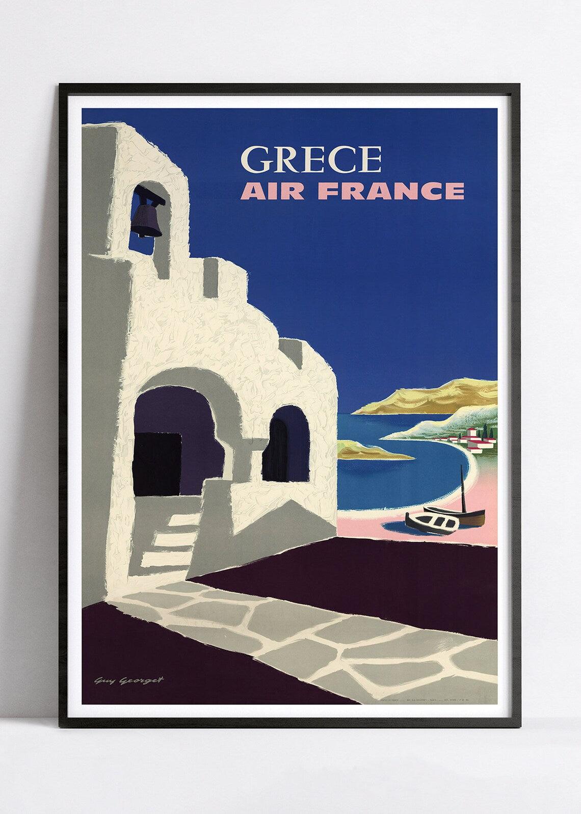 Affiche Air France "Grêce" - Guy Georget - Haute Définition - papier mat 230gr/m2 - Poster Vintage