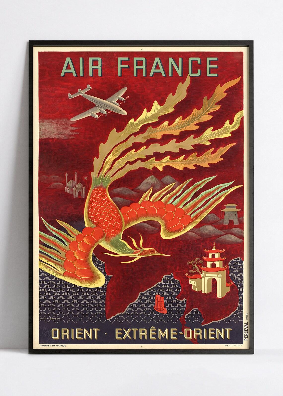 Affiche Air France "Orient - Extrême Orient" - Vintage - Haute Définition - papier mat 230gr/m2 - Poster Vintage
