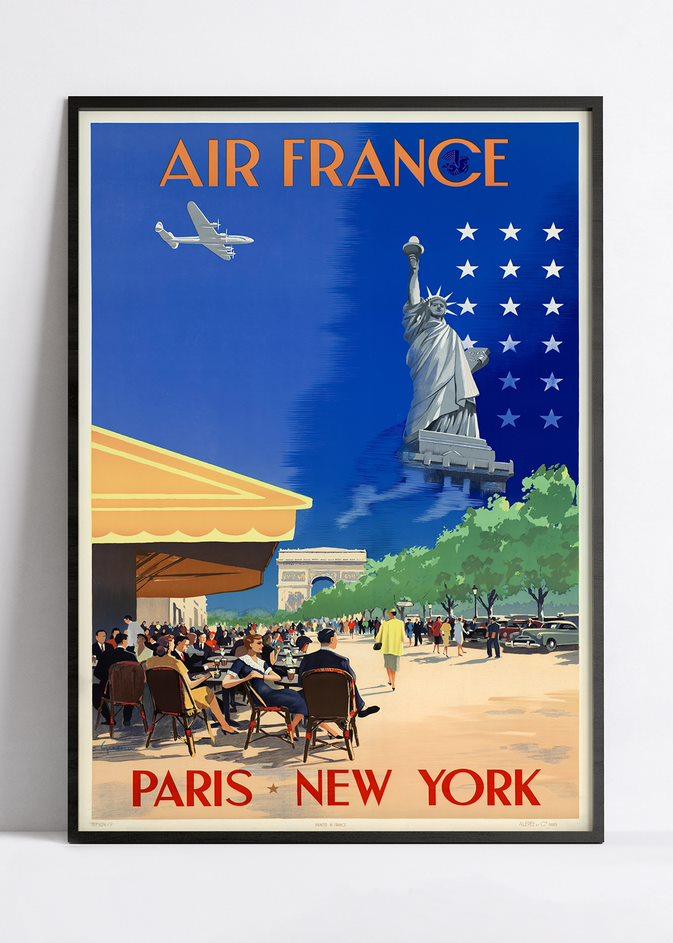 Affiche Air France "Paris New York" - Vincent Guerra -Haute Définition - papier mat 230gr/m2 - Poster Vintage