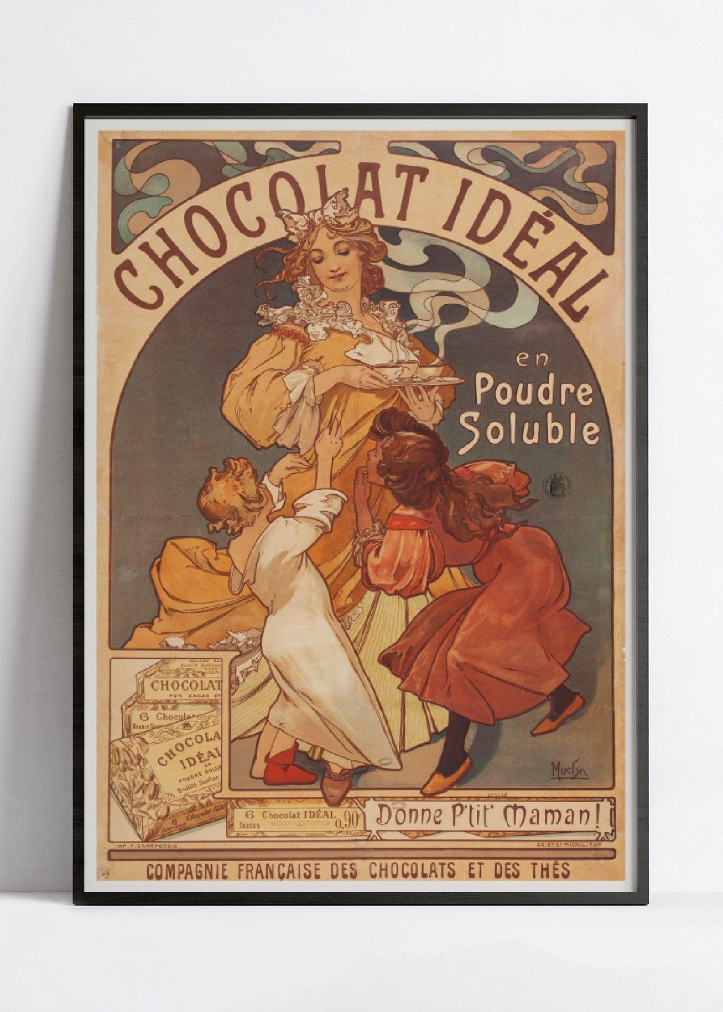 Affiche Alphonse Mucha "Chocolat Idéal" vintage - Art Nouveau - Haute Définition - papier mat 230gr/m2 - Poster Vintage
