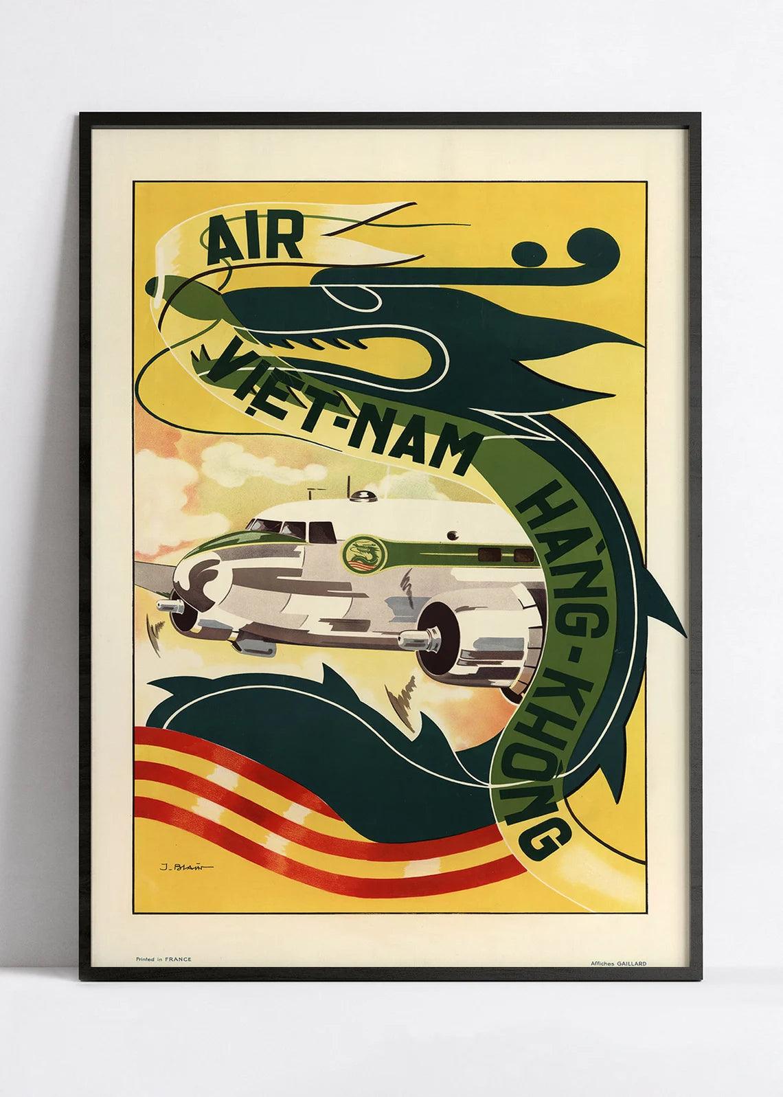 Affiche aviation vintage "Hang Khong" - Air Vietnam - Haute Définition - papier mat 230gr/m2 - Poster Vintage