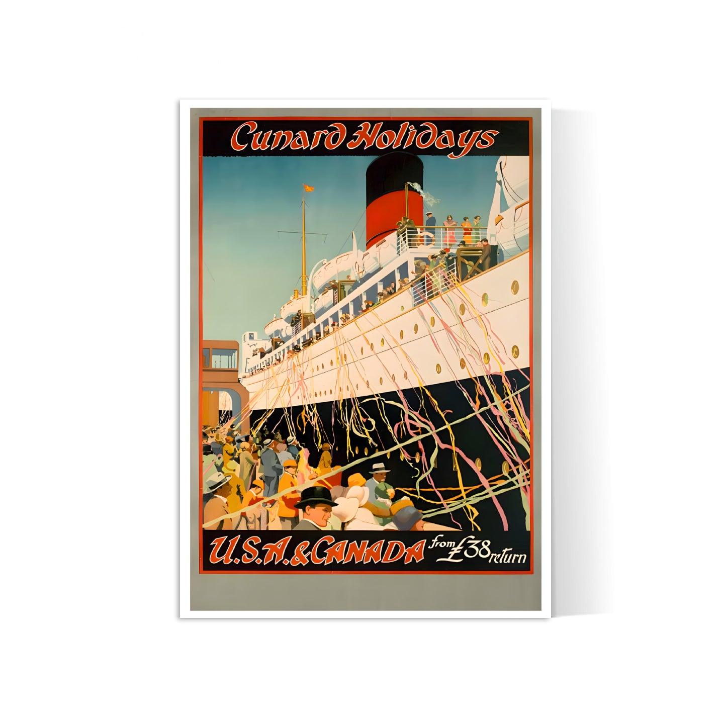 Affiche bateau vintage "Cunard Holydays" - Haute Définition - papier mat 230gr/m² - Poster Vintage
