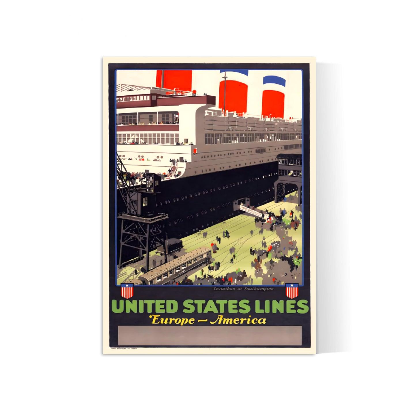 Affiche bateau vintage "United States Lines" - Henri Cassiers - Haute Définition - papier mat 230gr/m² - Poster Vintage