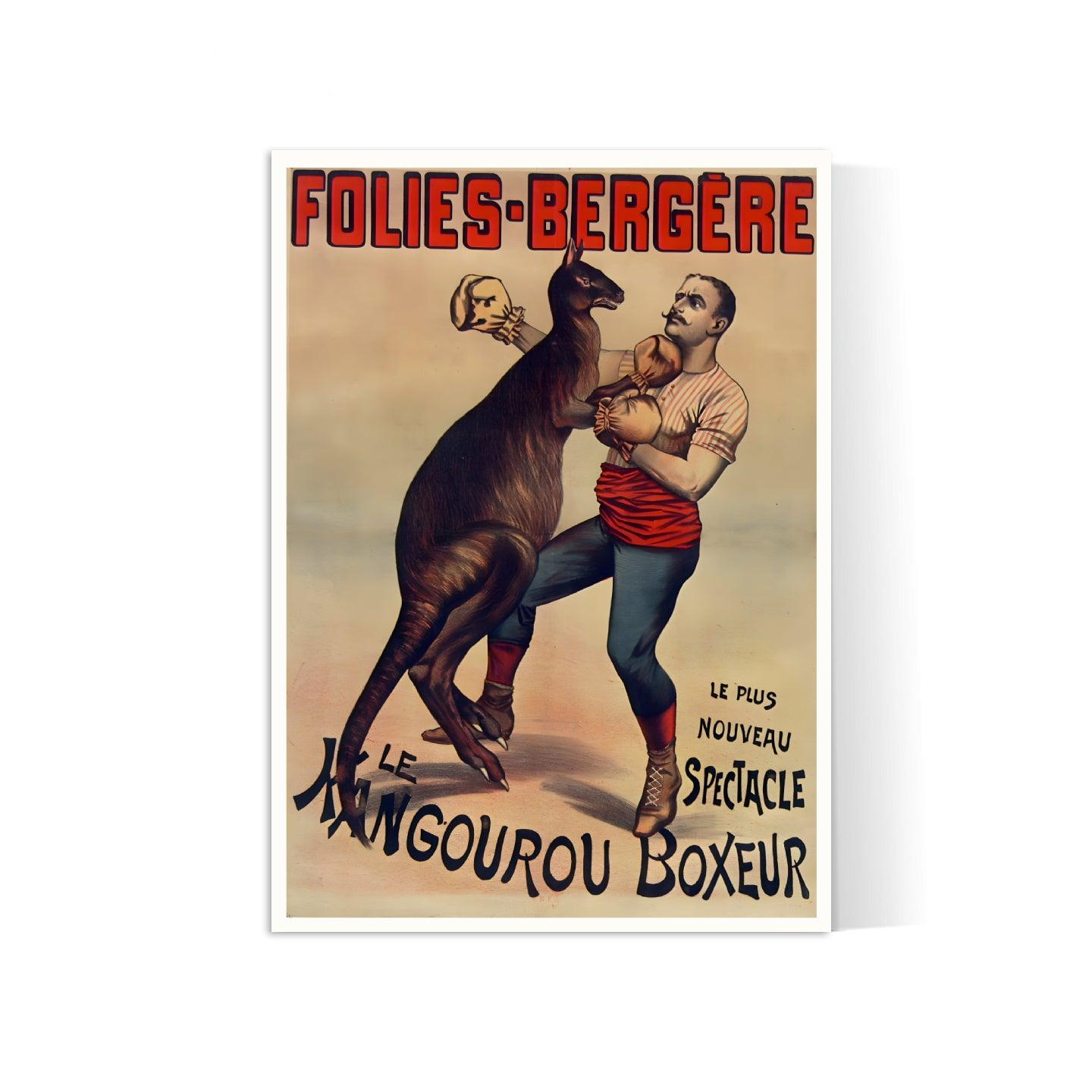 Affiche cabaret vintage "Folies Bergère - Kangourou Boxeur" - Haute Définition - papier mat 230gr/m² - Poster Vintage