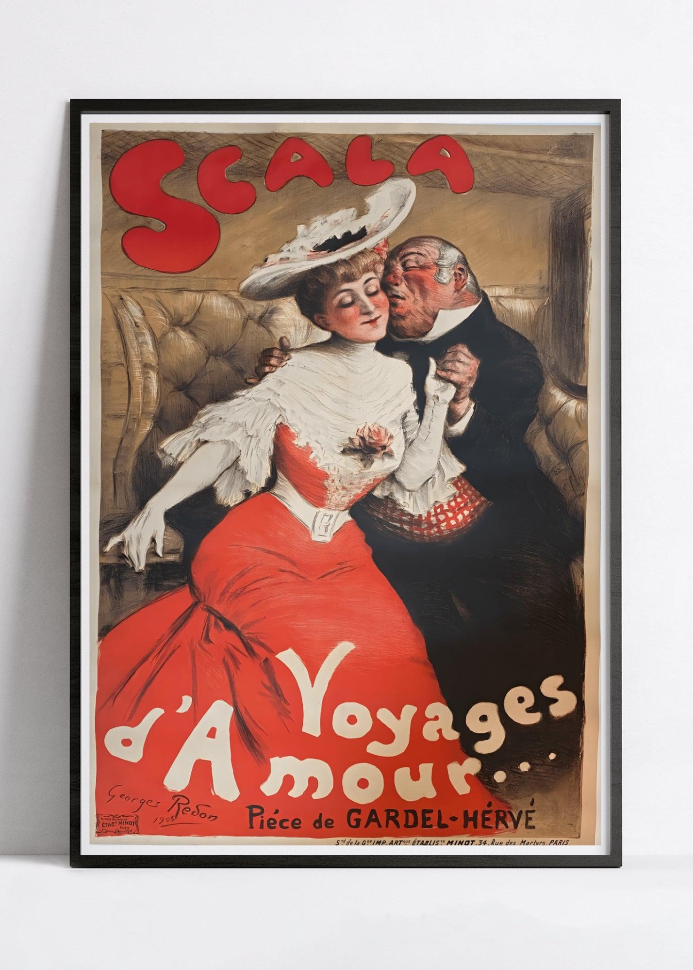 Affiche cabaret vintage "Scala - voyages d'amour" - Georges Redon - Haute Définition - papier mat 230gr/m² - Poster Vintage