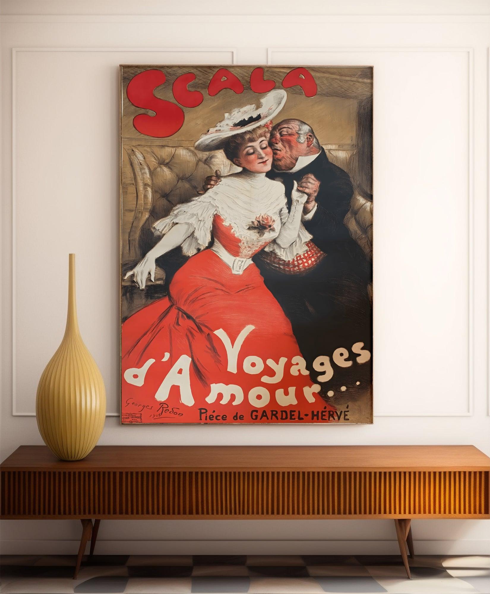Affiche cabaret vintage "Scala - voyages d'amour" - Georges Redon - Haute Définition - papier mat 230gr/m² - Poster Vintage