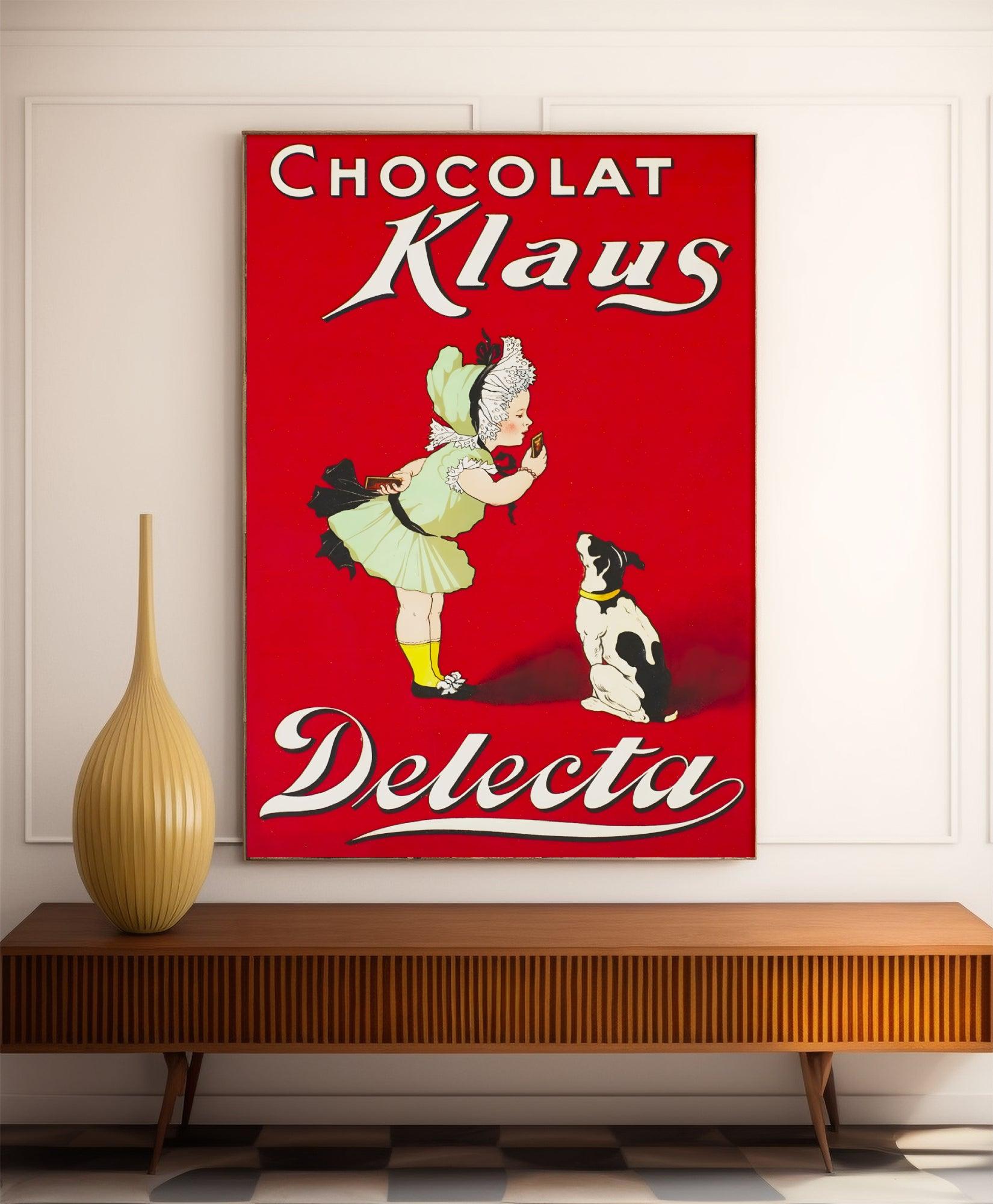 Affiche cuisine vintage "Chocolat Klaus Delecta" - Haute Définition - papier mat 230gr/m² - Poster Vintage