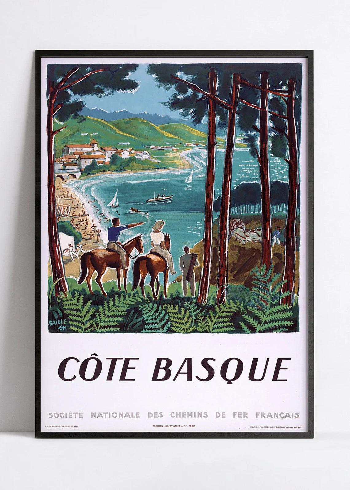 Affiche murale vintage "Côte Basque" - Haute Définition - papier mat 230gr/m² - Poster Vintage