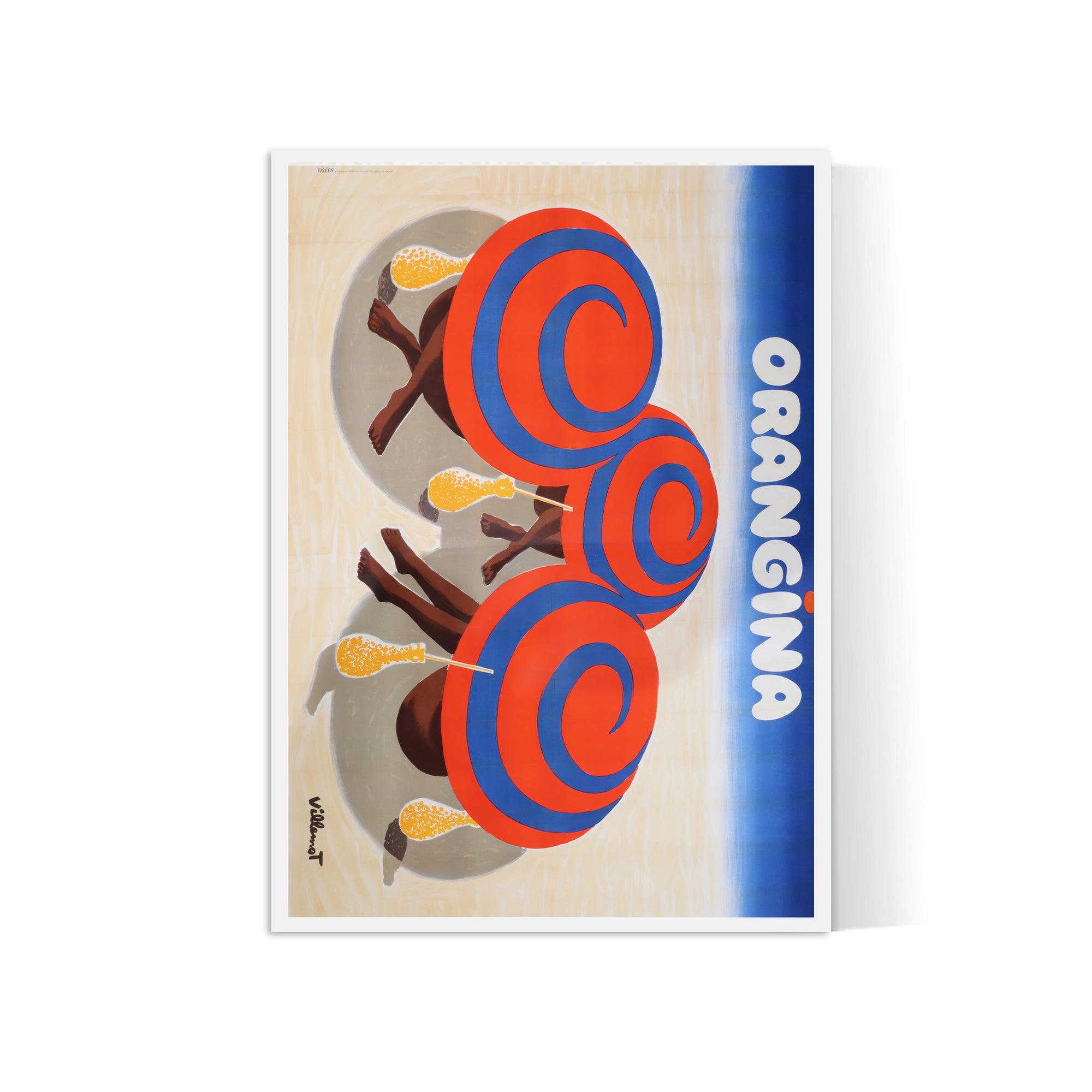 Affiche Orangina "Parasols sur la plage" - Villemot - Haute Définition - papier mat 230gr/m² - Poster Vintage