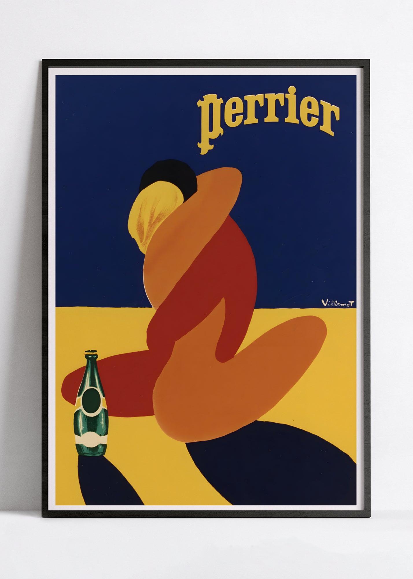 Affiche Perrier "Couple enlacé" - Villemot - Cuisine Vintage - Haute Définition - papier mat 230gr/m² - Poster Vintage