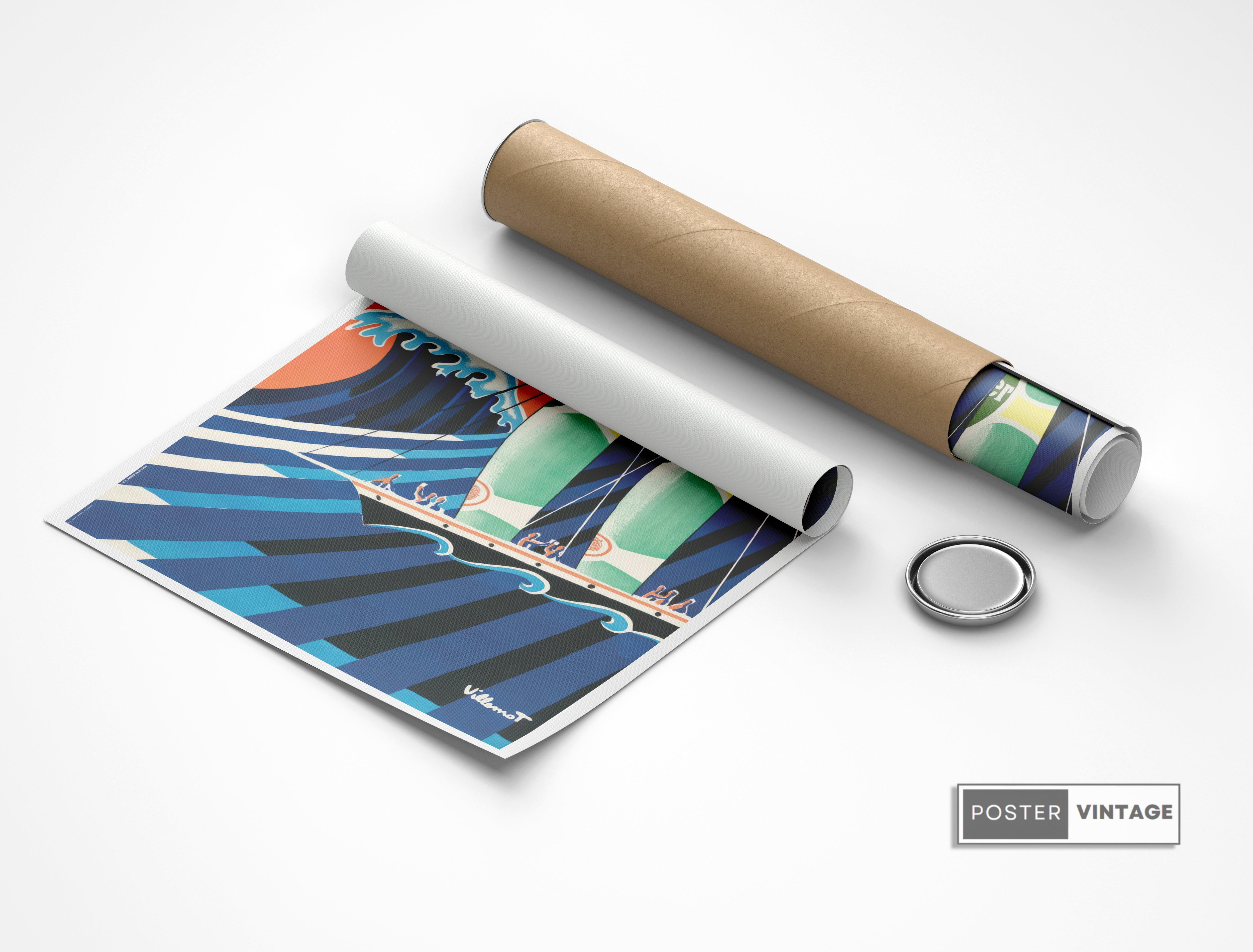 Affiche Perrier "Voiliers Perrier" - Villemot - Haute Définition - papier mat 230gr/m² - Poster Vintage