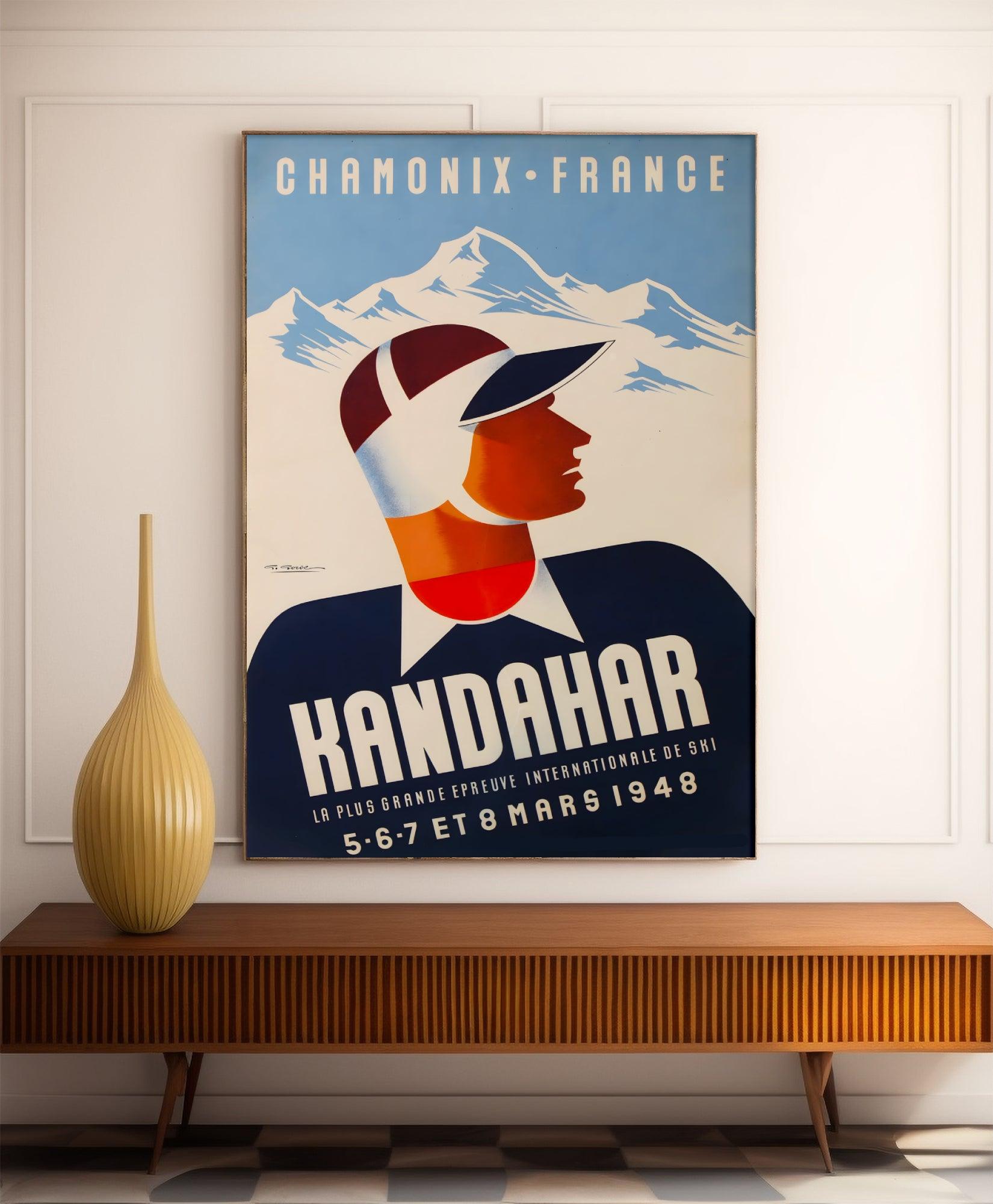 Affiche ski vintage "Chamonix - Kandahar 1948" - Haute Définition - papier mat 230gr/m² - Poster Vintage