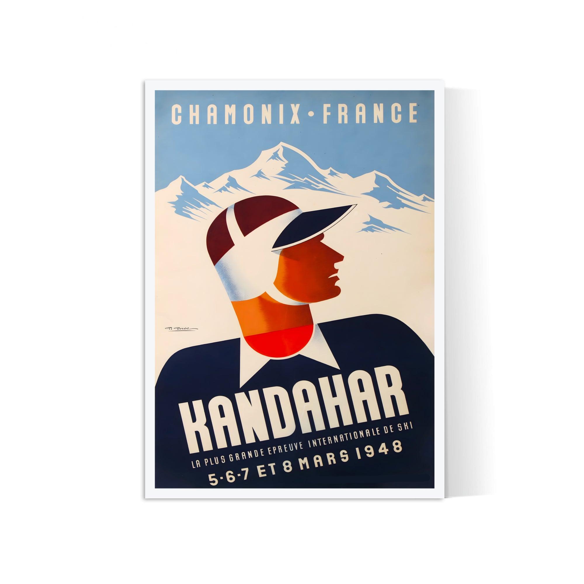 Affiche ski vintage "Chamonix - Kandahar 1948" - Haute Définition - papier mat 230gr/m² - Poster Vintage