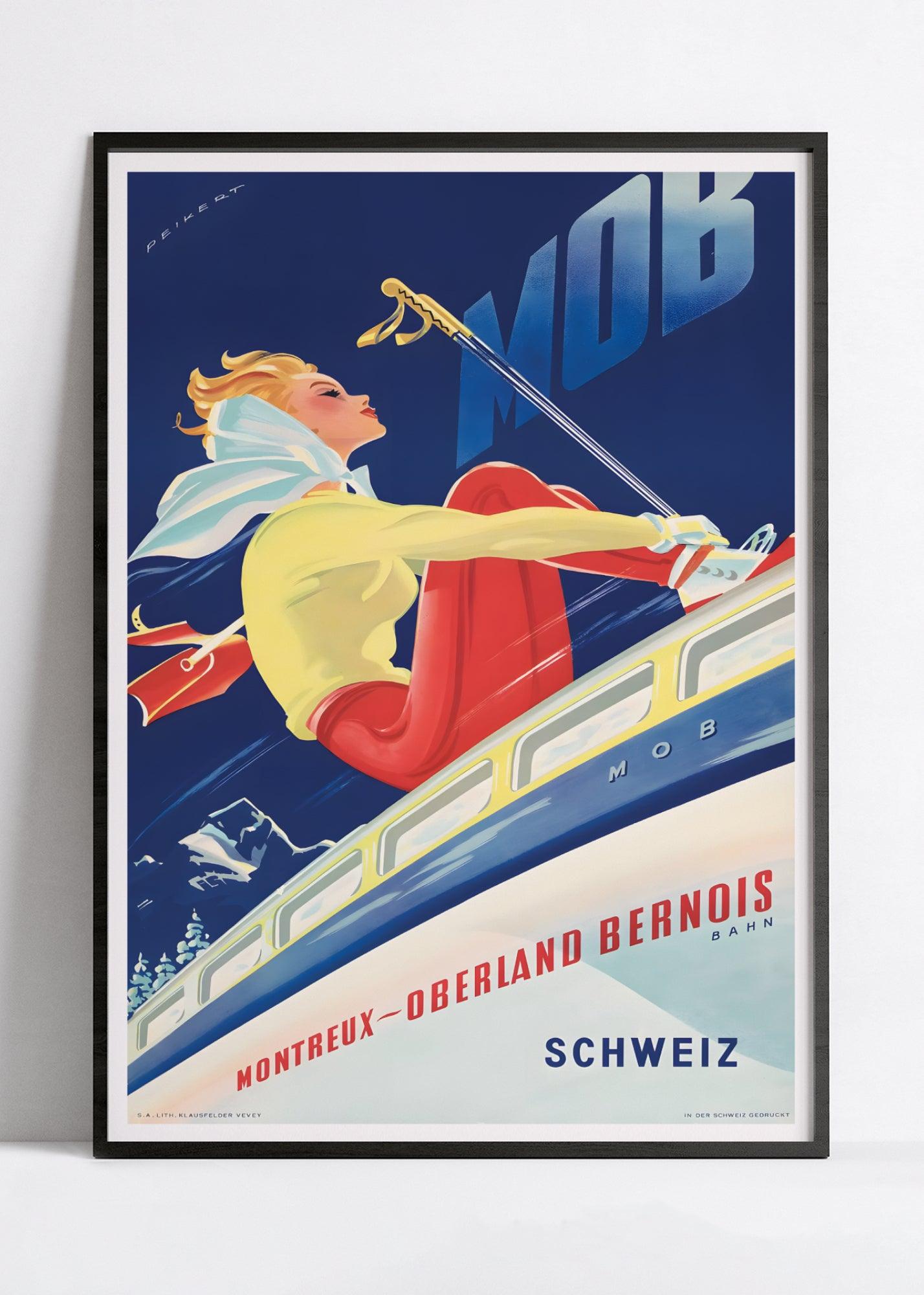 Affiche ski vintage "MOB" - Haute Définition - papier mat 230gr/m² - Poster Vintage
