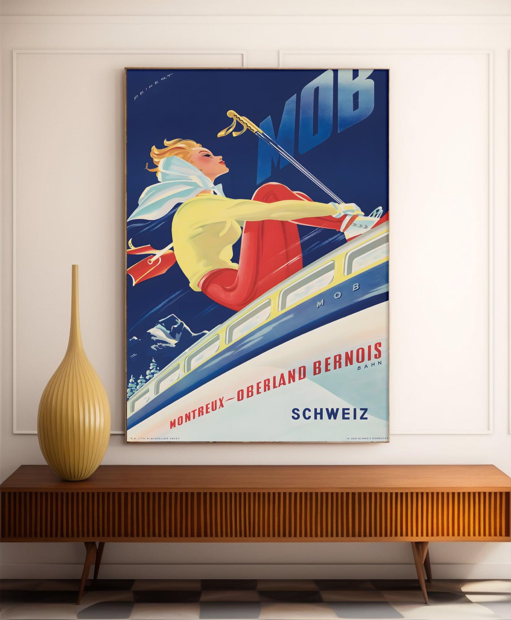 Affiche ski vintage "MOB" - Haute Définition - papier mat 230gr/m² - Poster Vintage