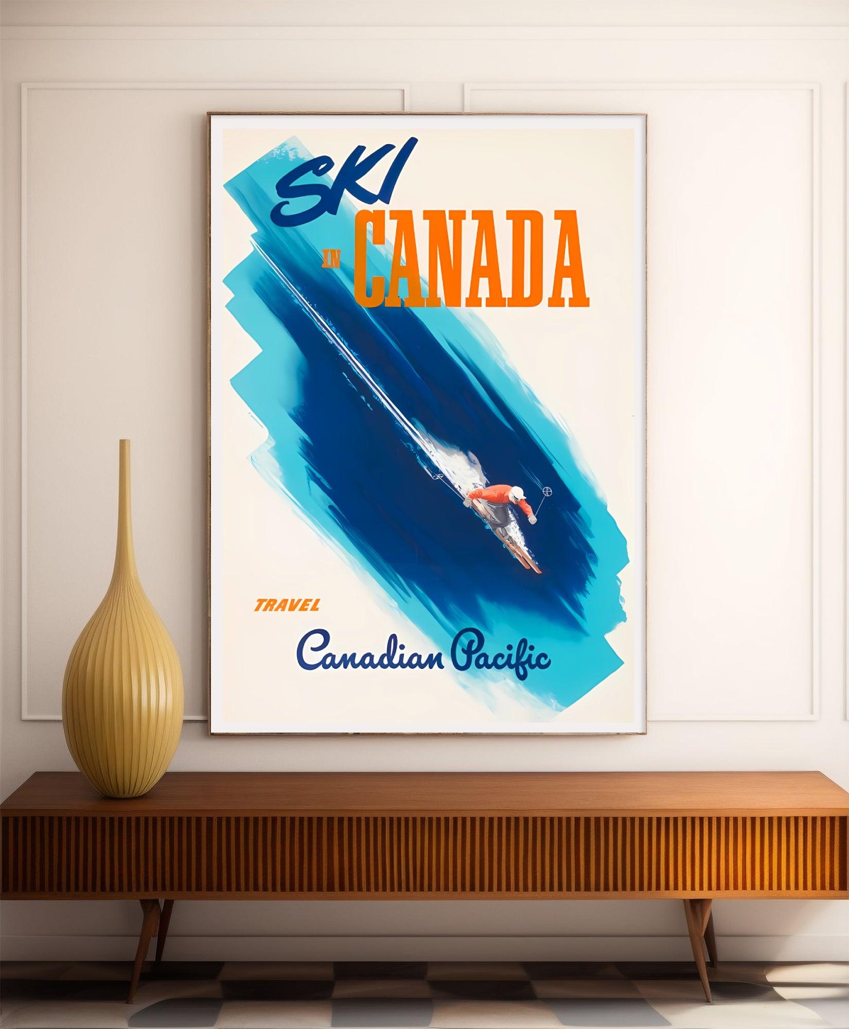 Affiche ski vintage "Ski in Canada" - Haute Définition - papier mat 230gr/m² - Poster Vintage