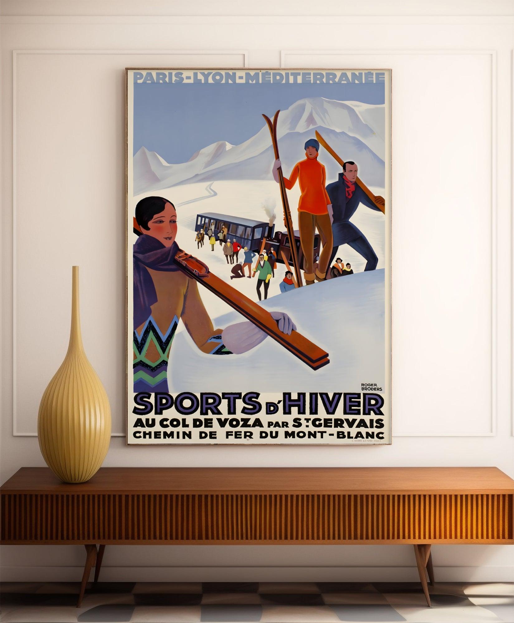 Affiche ski vintage "Sports d'Hiver - Col de Voza" - Broders - Haute Définition - papier mat 230gr/m² - Poster Vintage