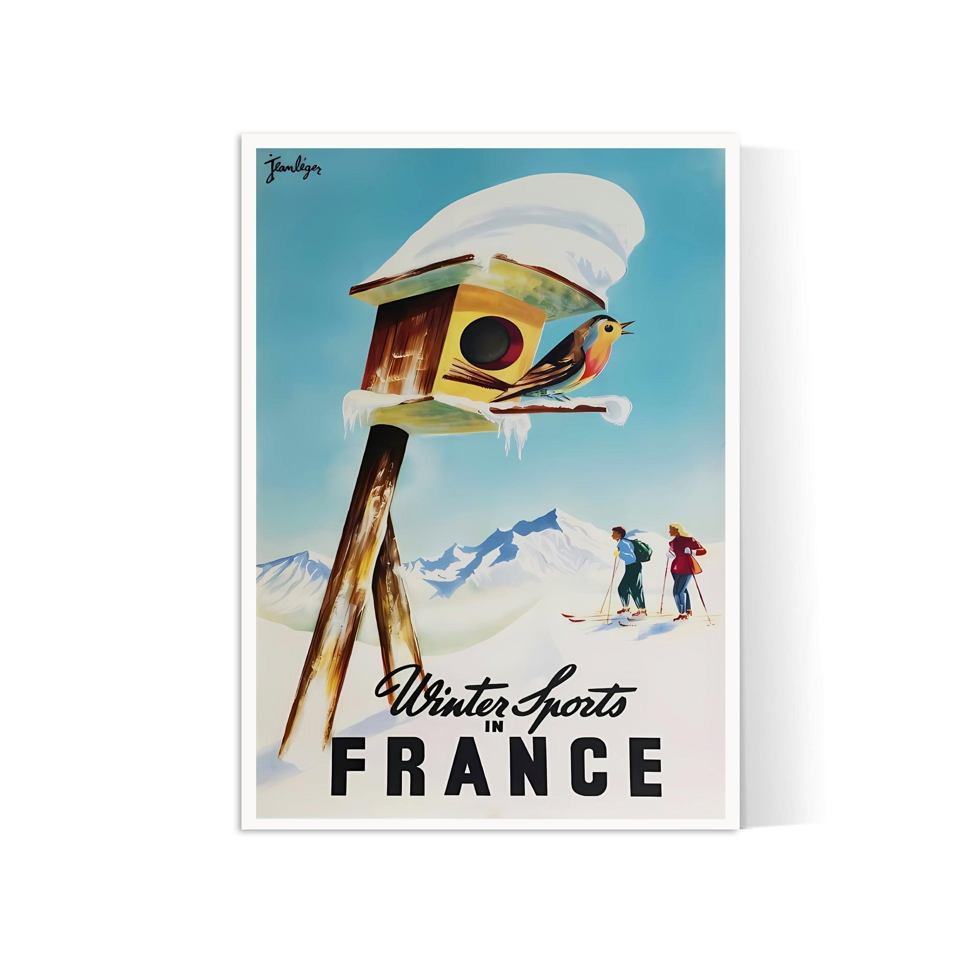 Affiche ski vintage "Wintersports in France" - Haute Définition - papier mat 230gr/m² - Poster Vintage
