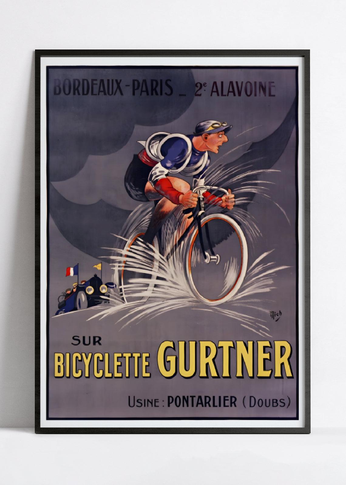 Affiche velo vintage "Bicylclette Gurtner" - Mich - Haute Définition - papier mat 230gr/m² - Poster Vintage