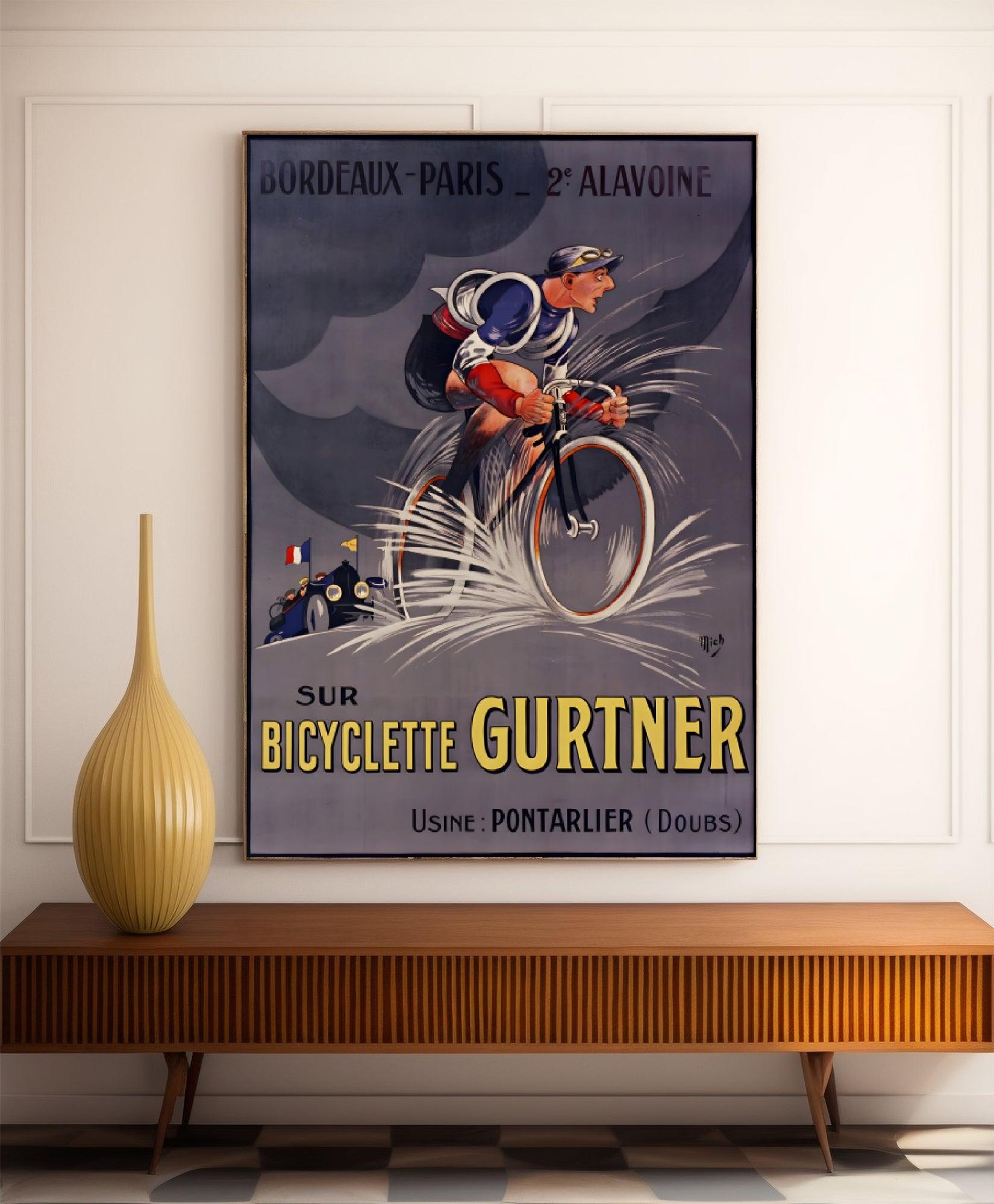 Affiche velo vintage "Bicylclette Gurtner" - Mich - Haute Définition - papier mat 230gr/m² - Poster Vintage