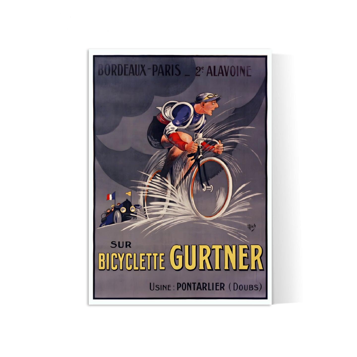 Affiche velo vintage "Bicylclette Gurtner" - Mich - Haute Définition - papier mat 230gr/m² - Poster Vintage