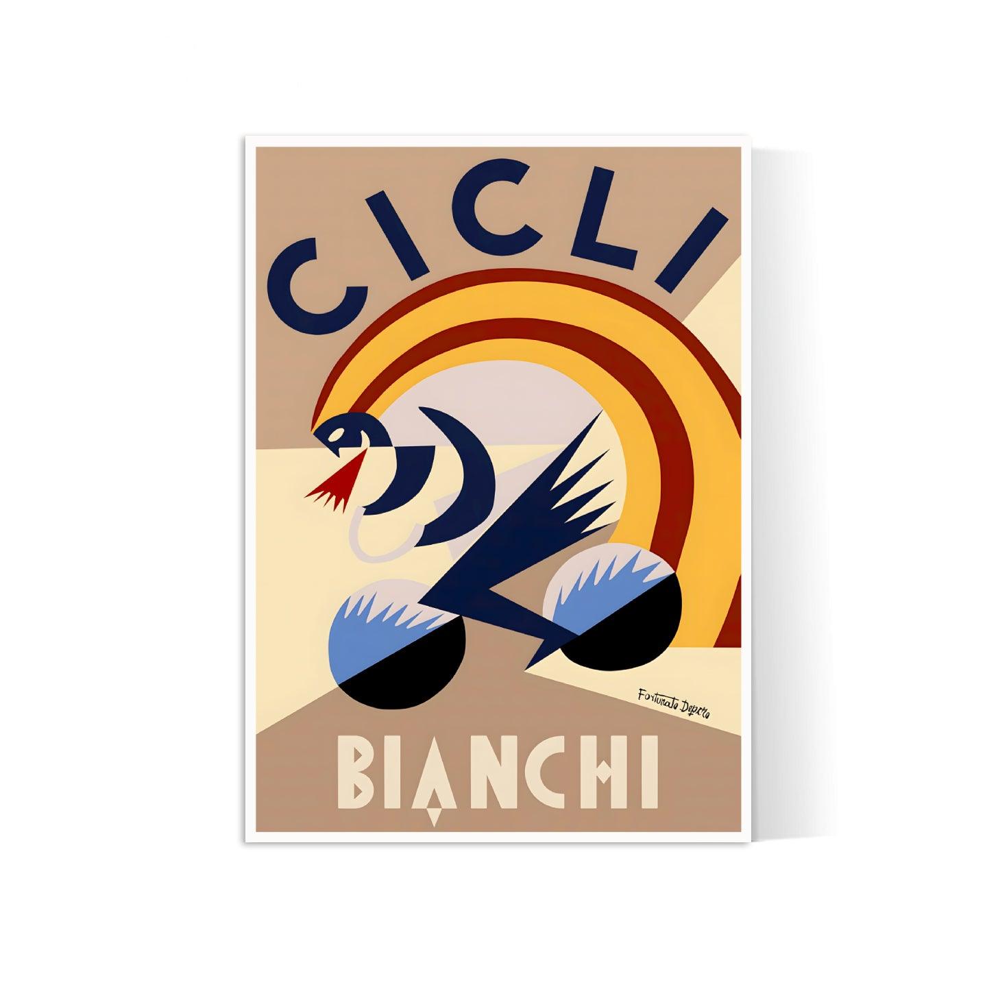 Affiche velo vintage "Cicli Bianchi" - Fortunato Depero - Haute Définition - papier mat 230gr/m² - Poster Vintage