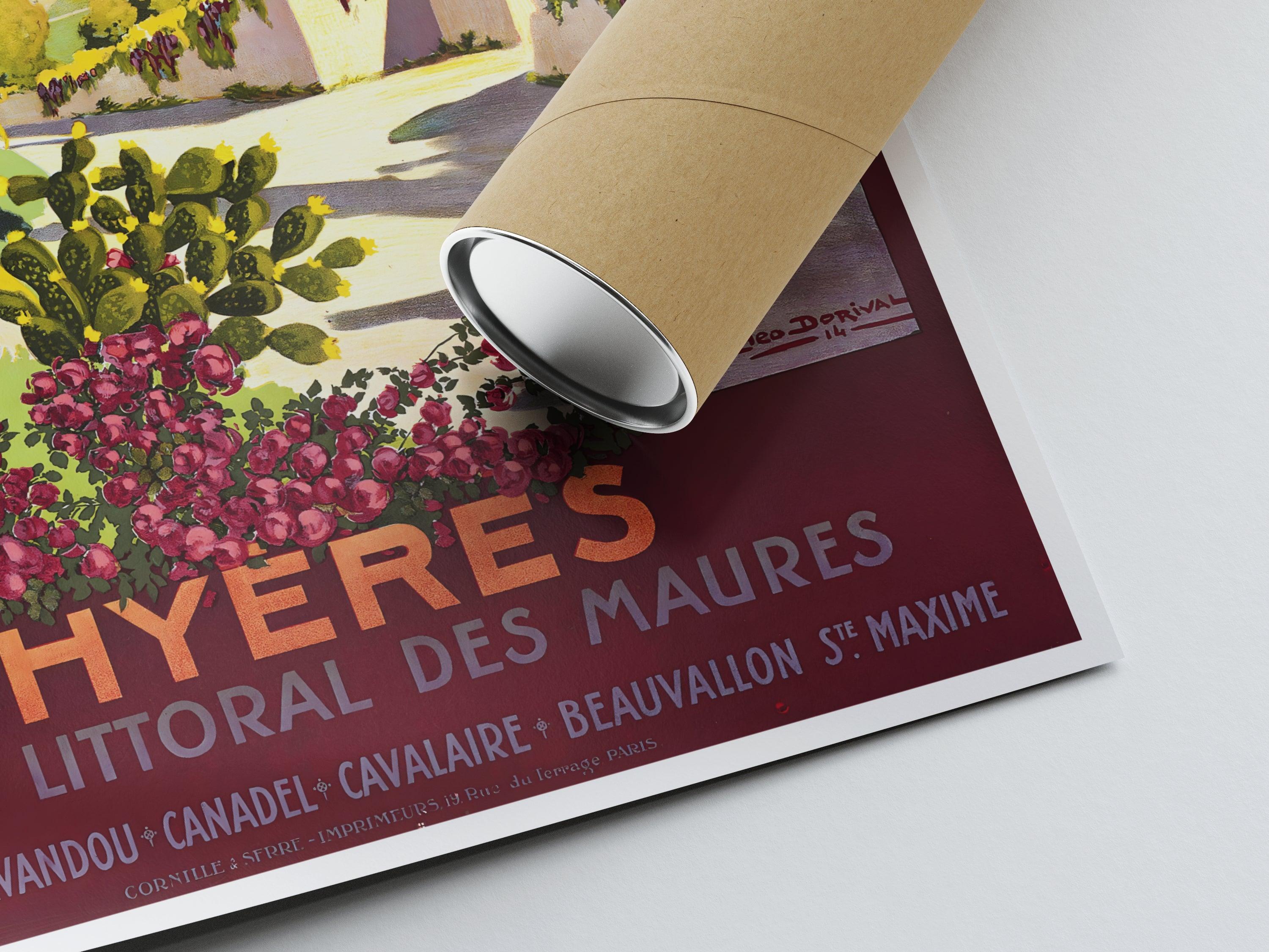 Affiche ville vintage "Hyères" - Geo Dorival - Haute Définition - papier mat 230gr/m² - Poster Vintage