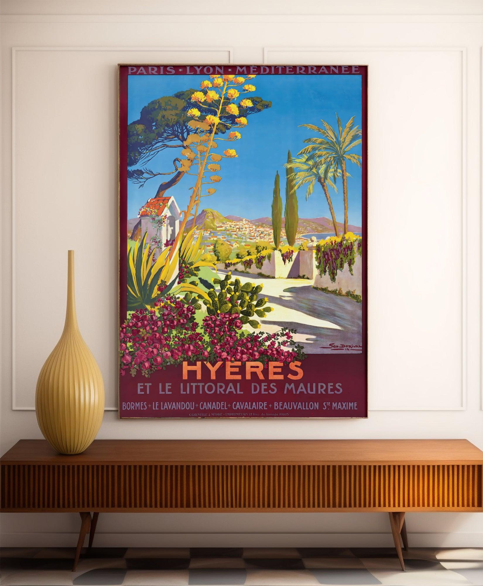 Affiche ville vintage "Hyères" - Geo Dorival - Haute Définition - papier mat 230gr/m² - Poster Vintage