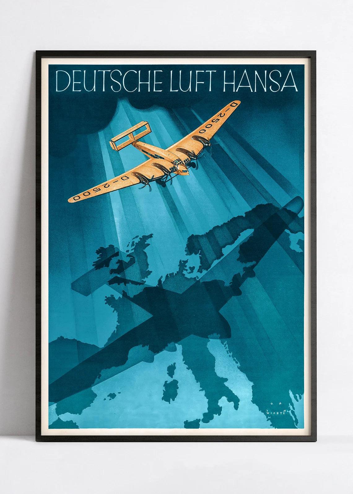 Affiche vintage aviation "Deutsche Luft Hansa" - Jupp Wiertz - Haute Définition - papier mat 230gr/m² - Poster Vintage