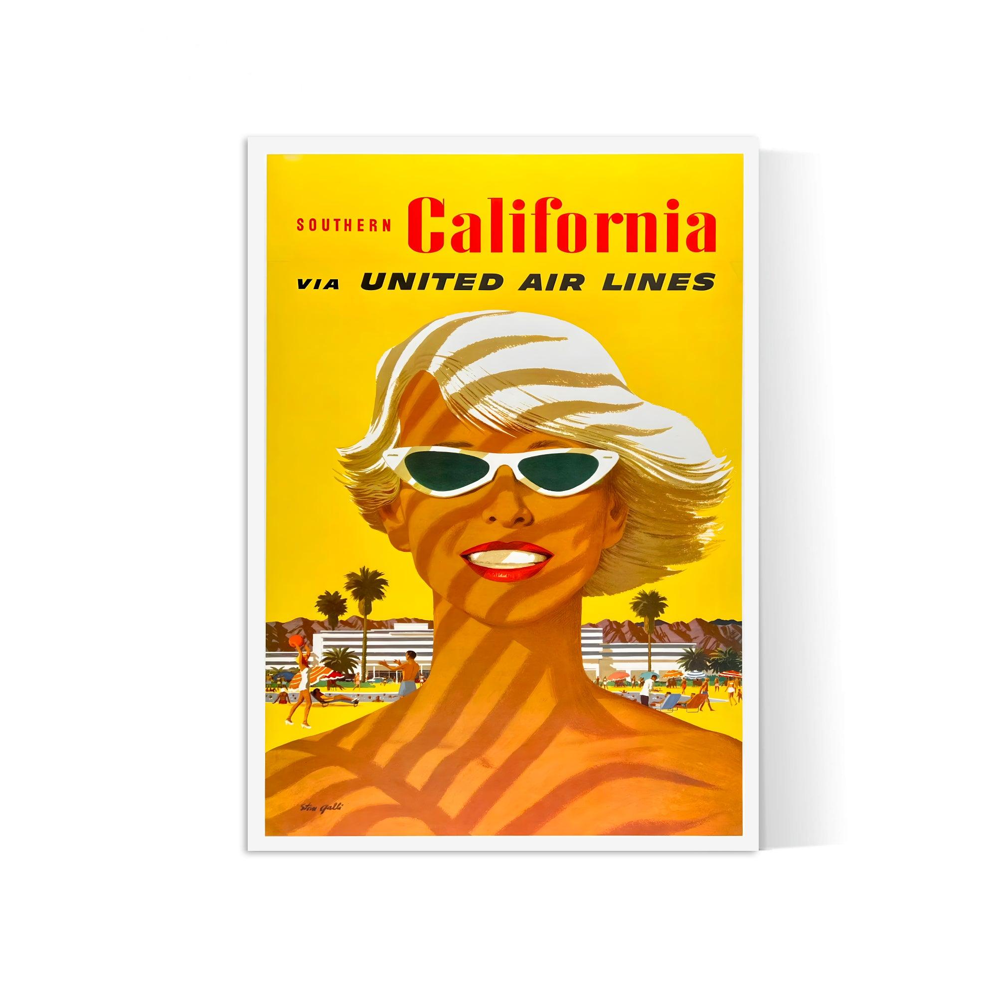 Affiche voyage vintage "California" - United Airlines - Haute Définition - papier mat 230gr/m² - Poster Vintage