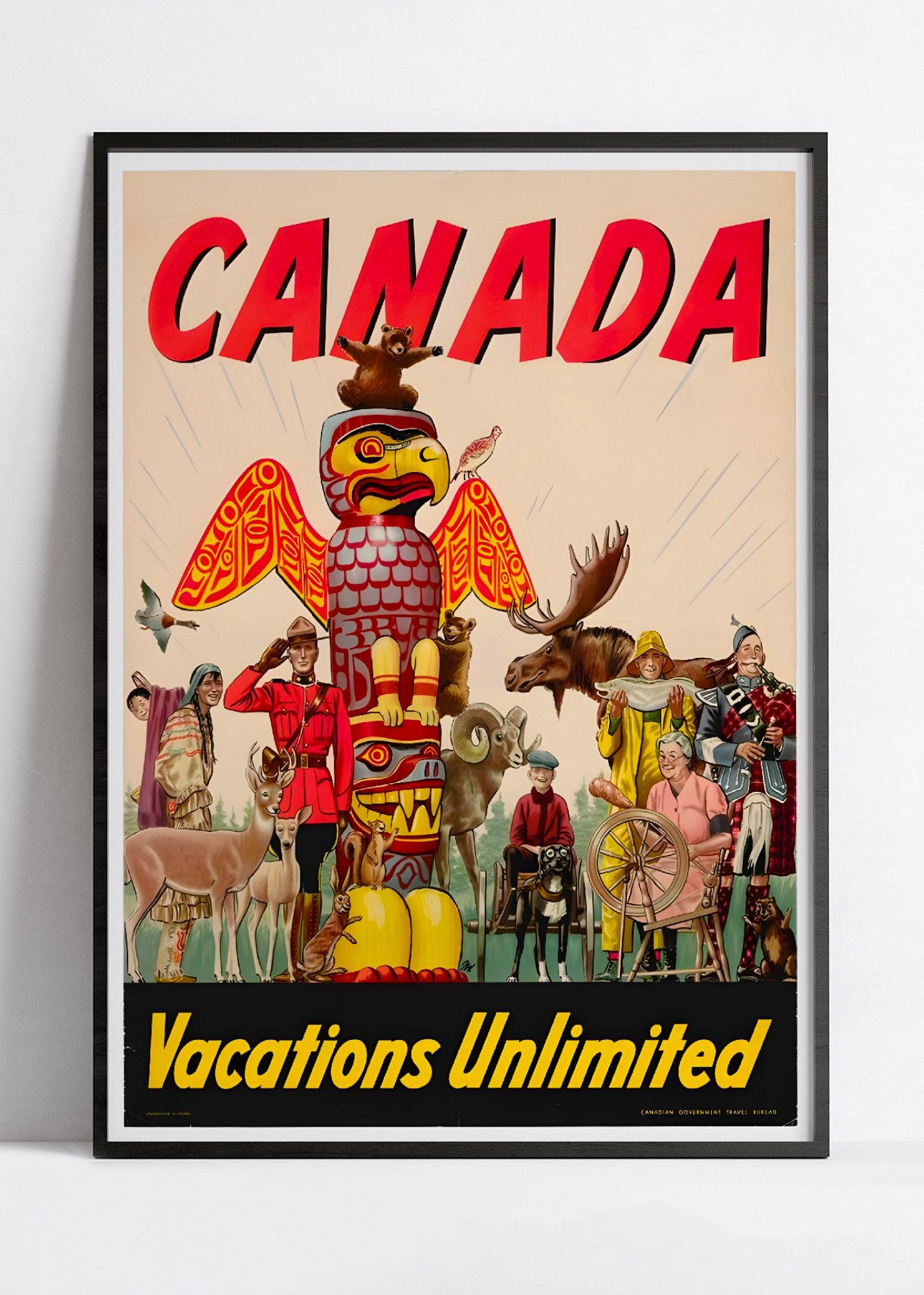 Affiche voyage vintage "Canada - Vacation unlimited" - Haute Définition - papier mat 230gr/m² - Poster Vintage