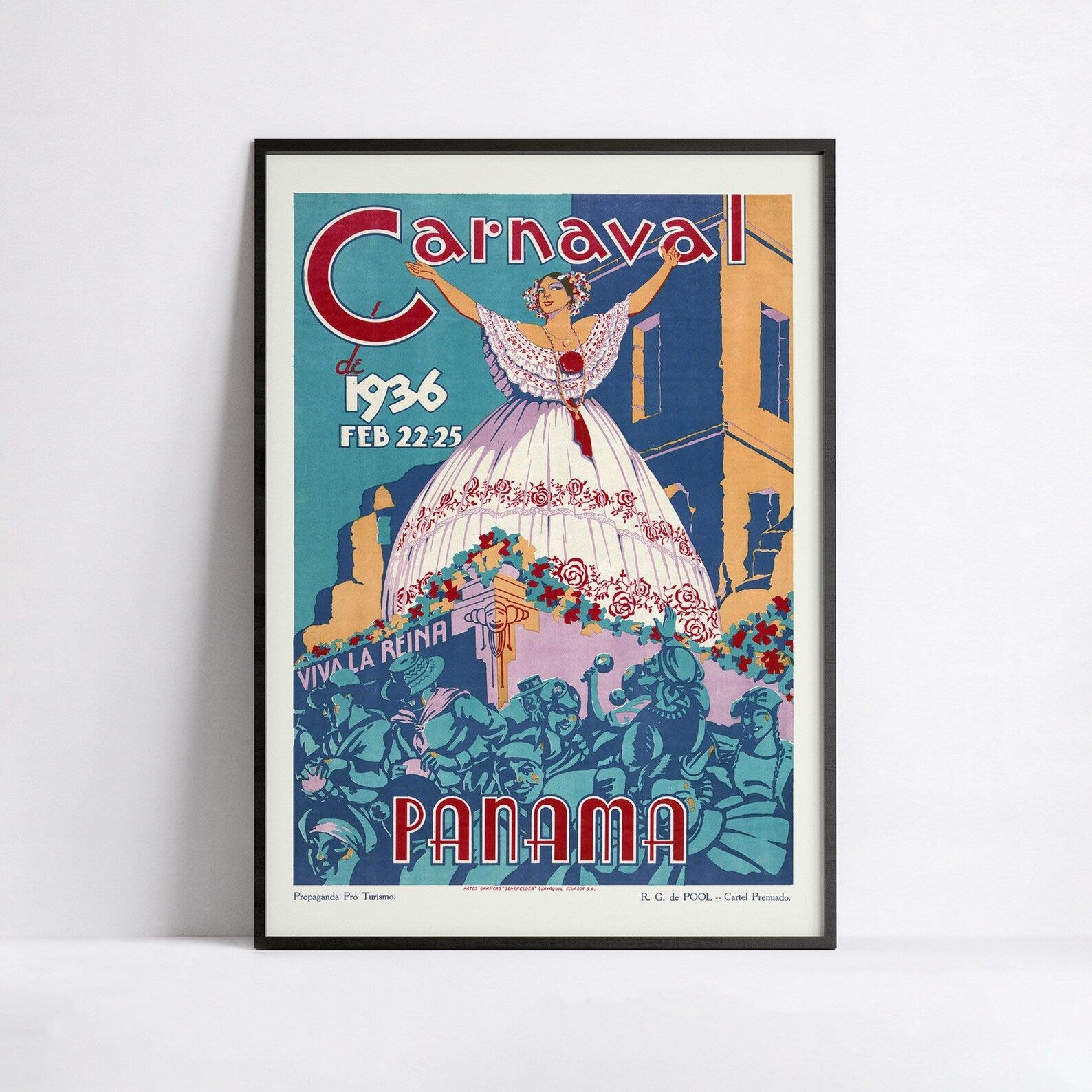 Affiche voyage vintage - "Carnaval 1936" - Panama - Haute Définition - papier mat 230gr/m² - Poster Vintage