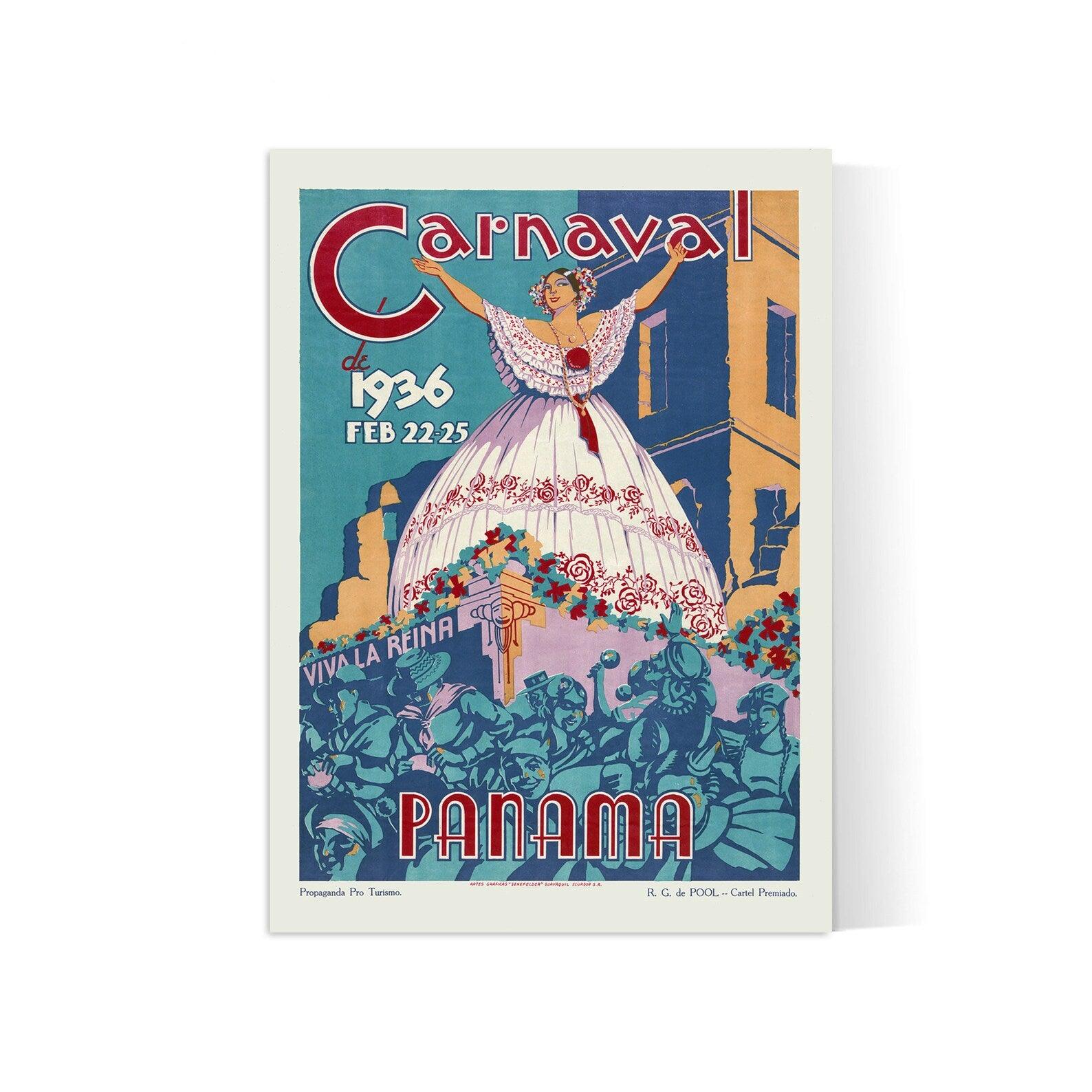 Affiche voyage vintage - "Carnaval 1936" - Panama - Haute Définition - papier mat 230gr/m² - Poster Vintage