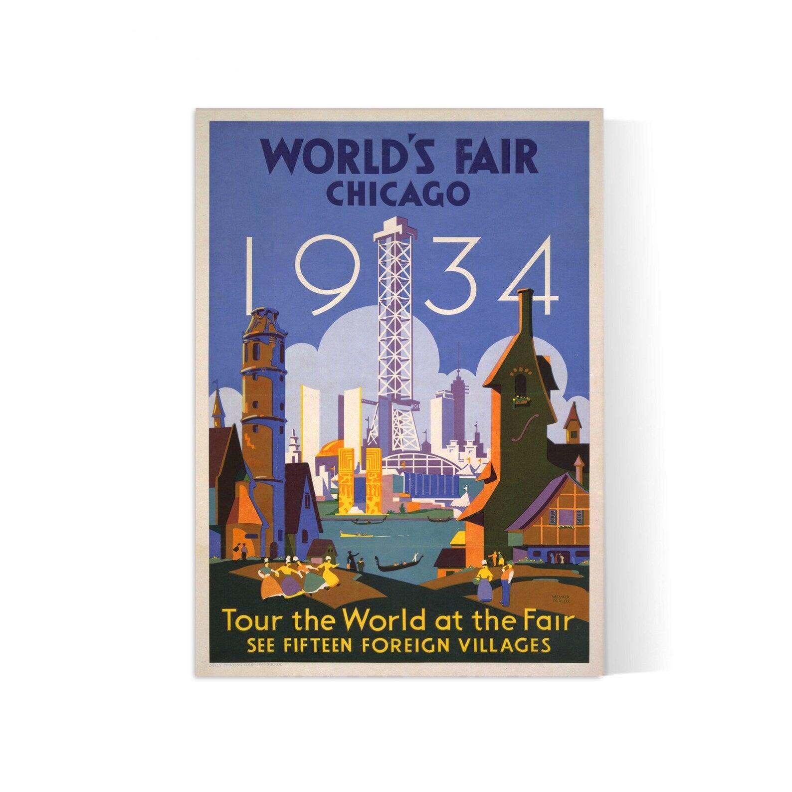 Affiche voyage vintage " Chicago Word's Fair - 1934" - Haute Définition - papier mat 230gr/m² - Poster Vintage