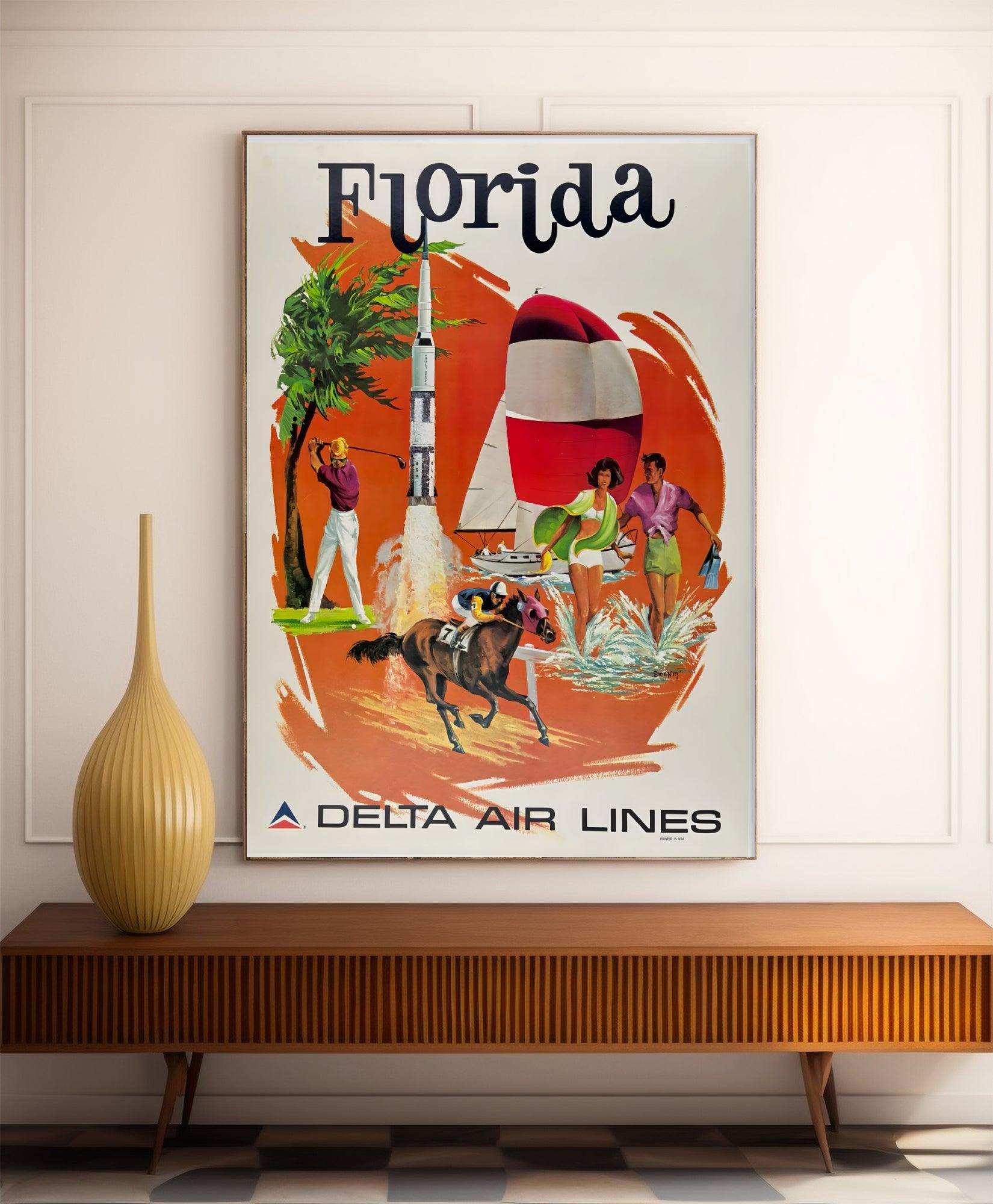 Affiche voyage vintage "Florida" - Delta Airlines - Haute Définition - papier mat 230gr/m² - Poster Vintage