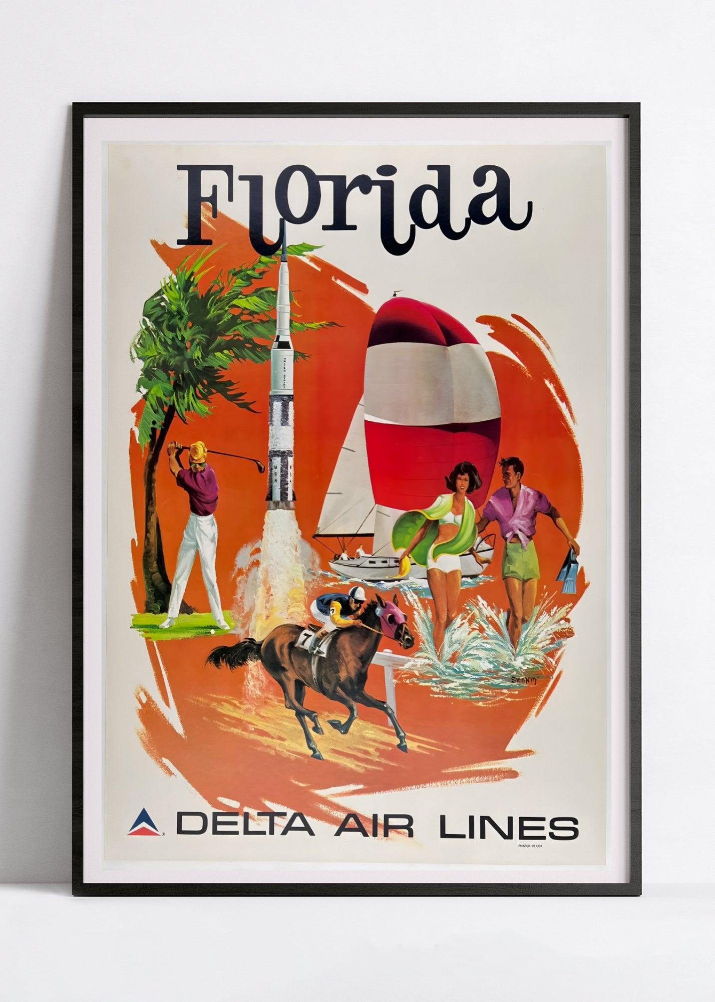 Affiche voyage vintage "Florida" - Delta Airlines - Haute Définition - papier mat 230gr/m² - Poster Vintage