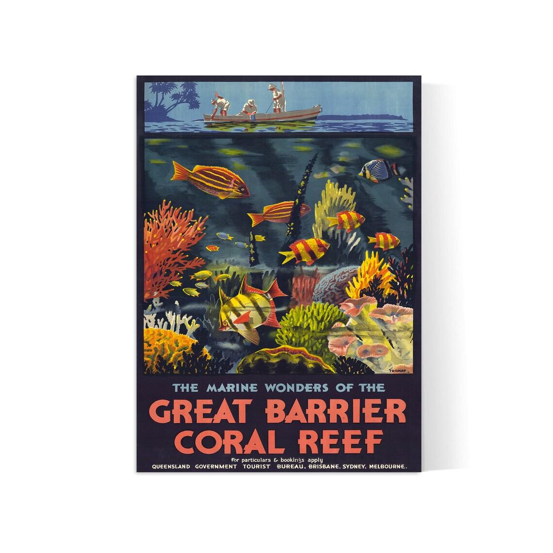 Affiche voyage vintage "Great Barrier Coral Reef" - Haute Définition - papier mat 230gr/m² - Poster Vintage