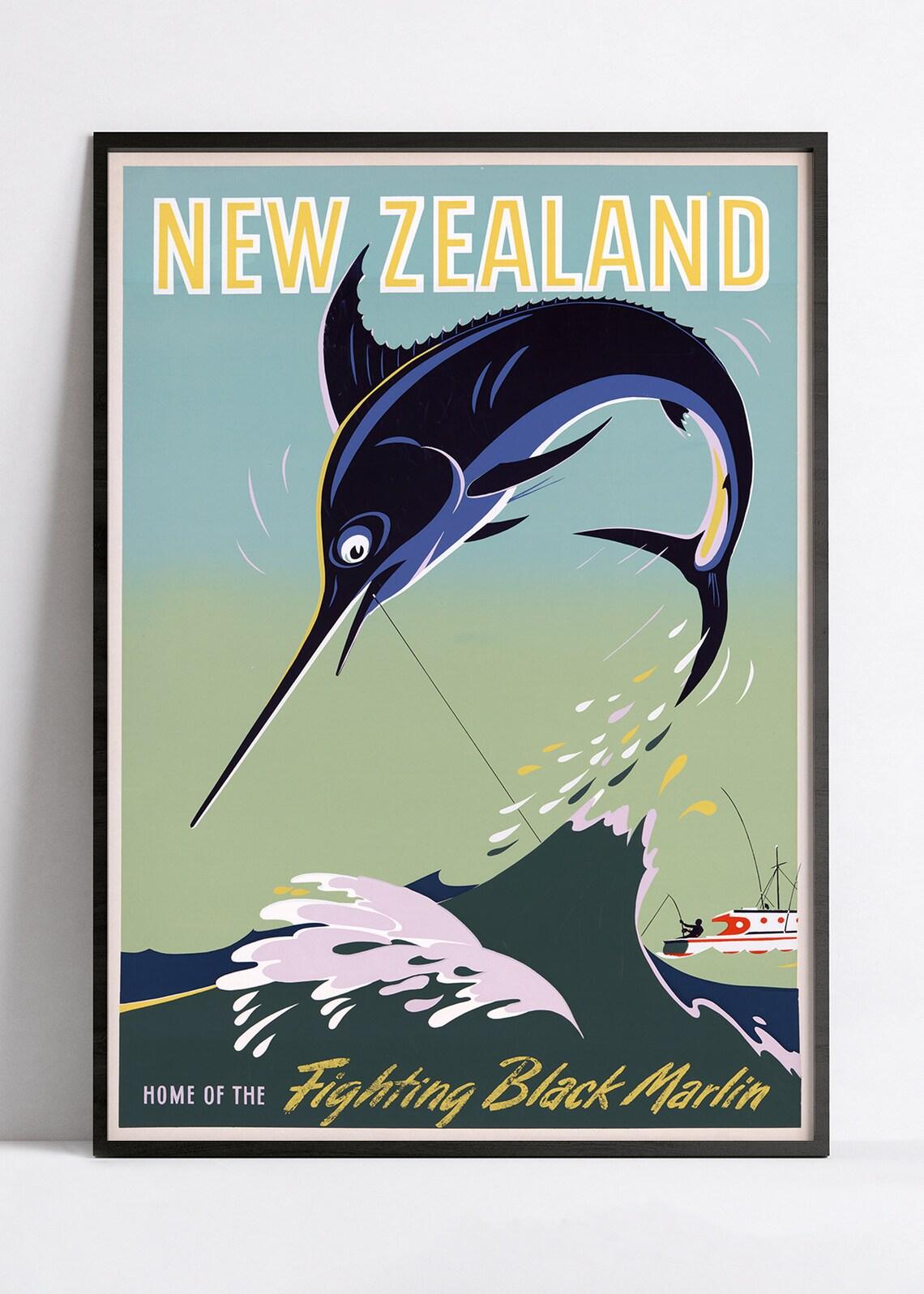 Affiche voyage vintage "New Zealand" Office du Tourisme - Haute Définition - papier mat 230gr/m² - Poster Vintage