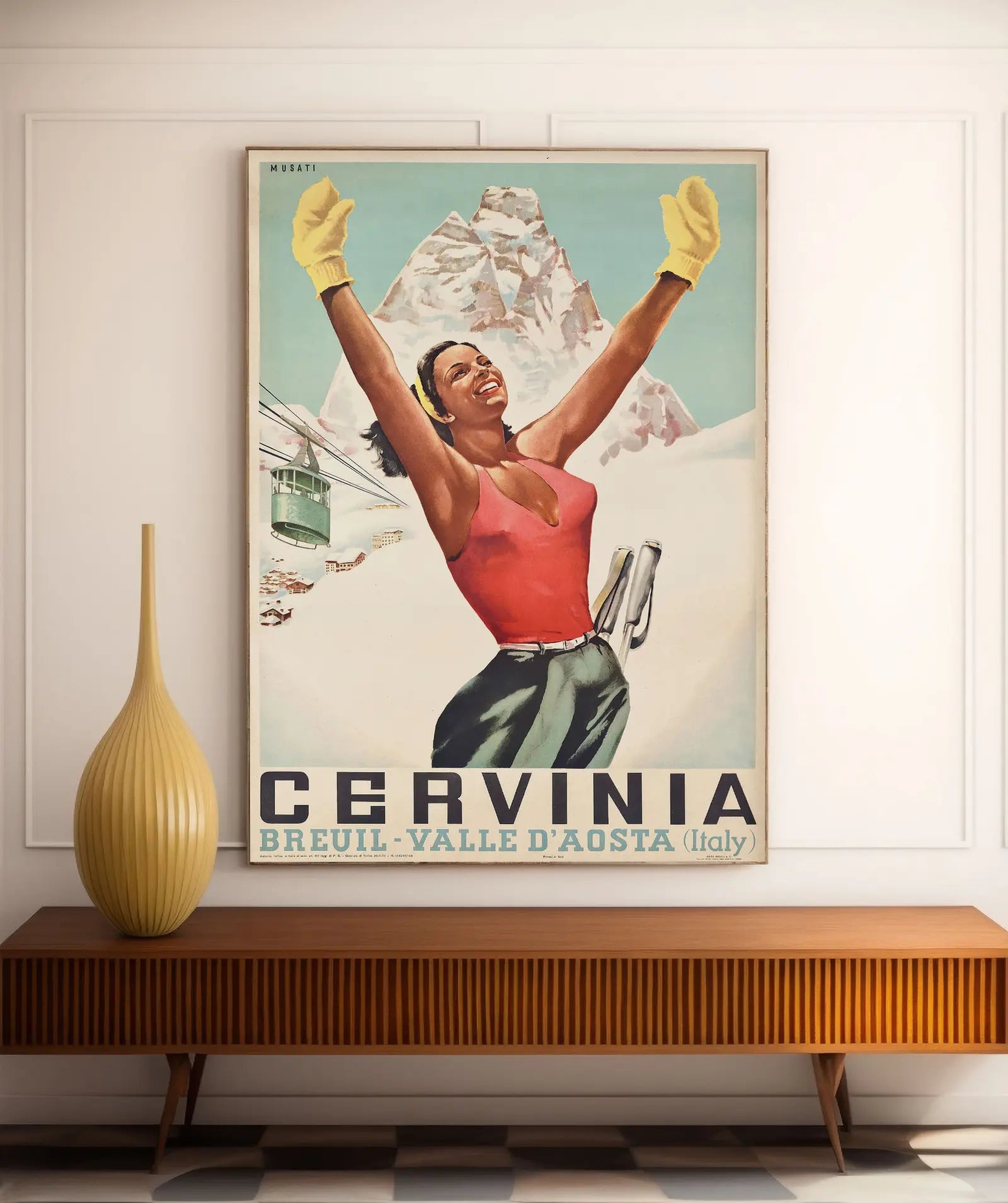 Vintage-Ski-Poster „Cervinia“ – Arnaldo Musati – High Definition – mattes Papier 230 g/m²