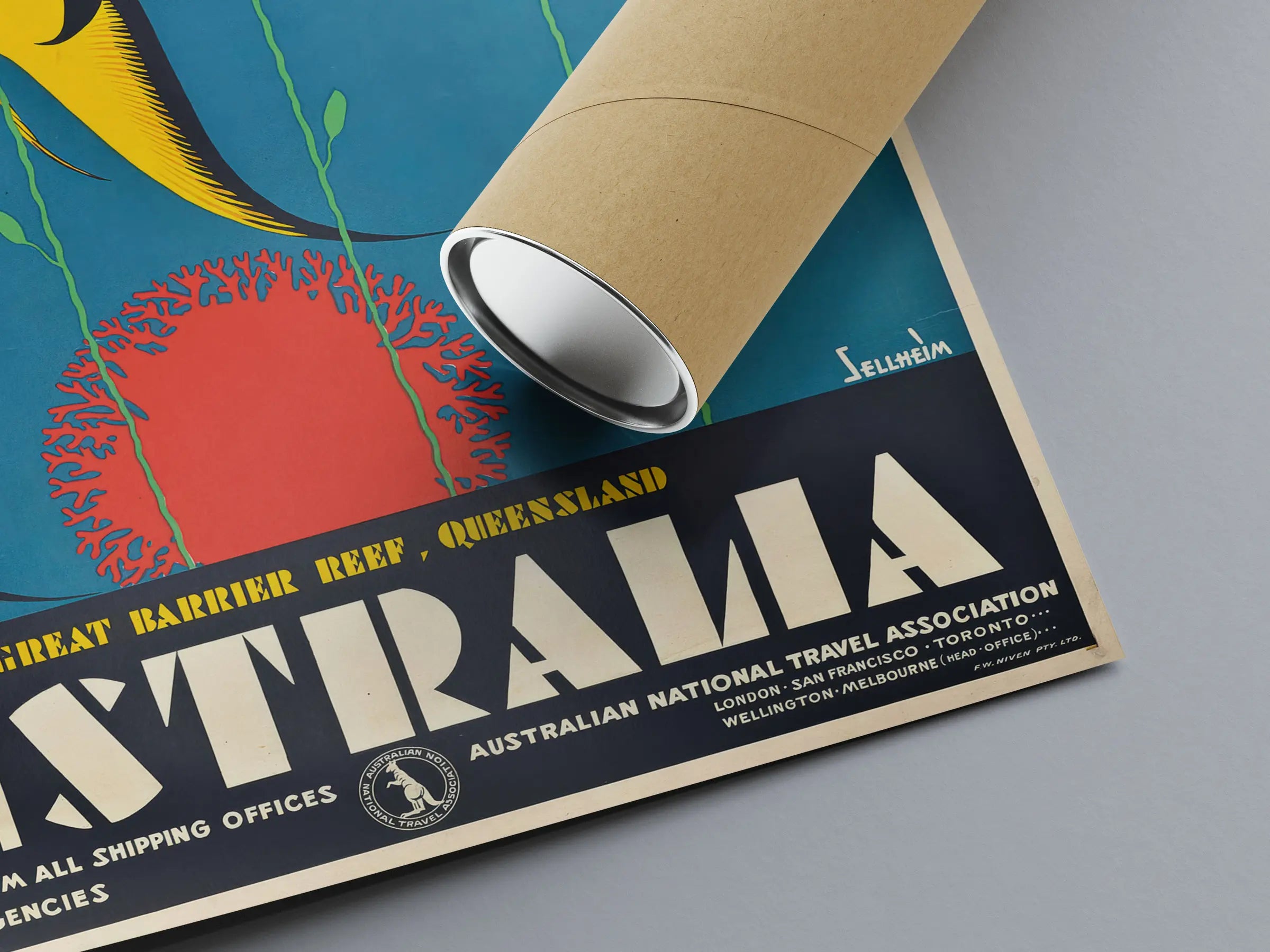 Vintage-Reiseplakat „Great Barrier Reef Queensland Australien“ – Gert Sellheim – High Definition – mattes Papier 230 g/m²