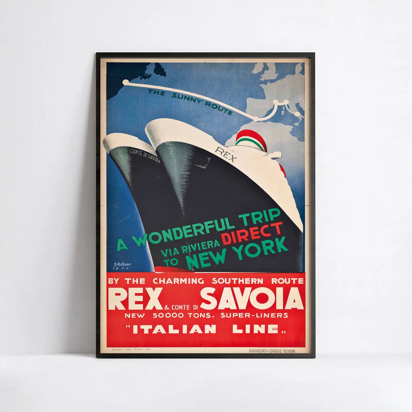 Vintage-Reiseplakat „New York Italian Line“ – Giovanni Patrone – High Definition – mattes Papier 230 g/m²