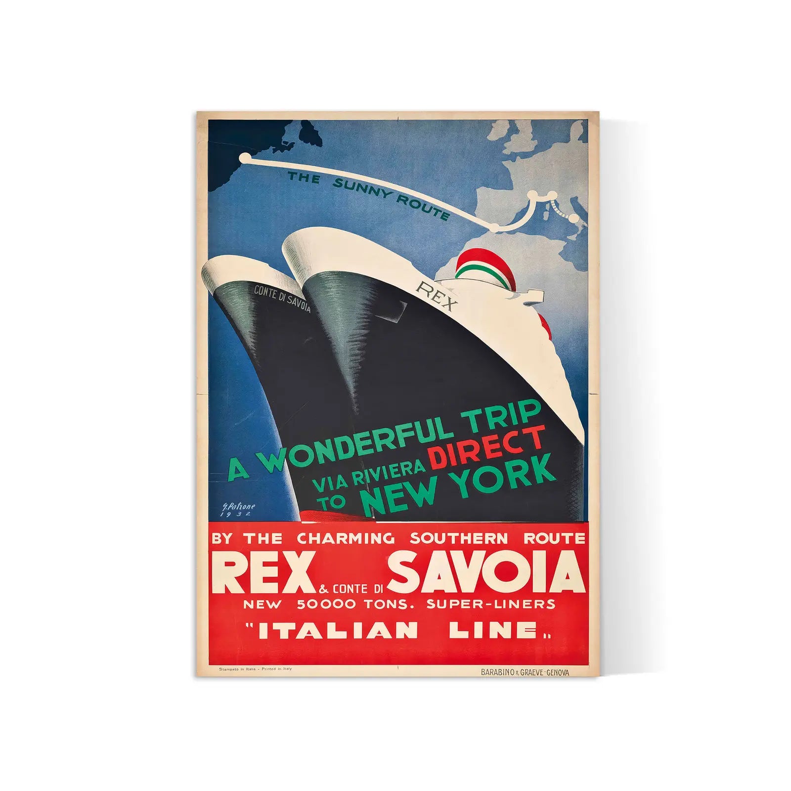 Vintage-Reiseplakat „New York Italian Line“ – Giovanni Patrone – High Definition – mattes Papier 230 g/m²