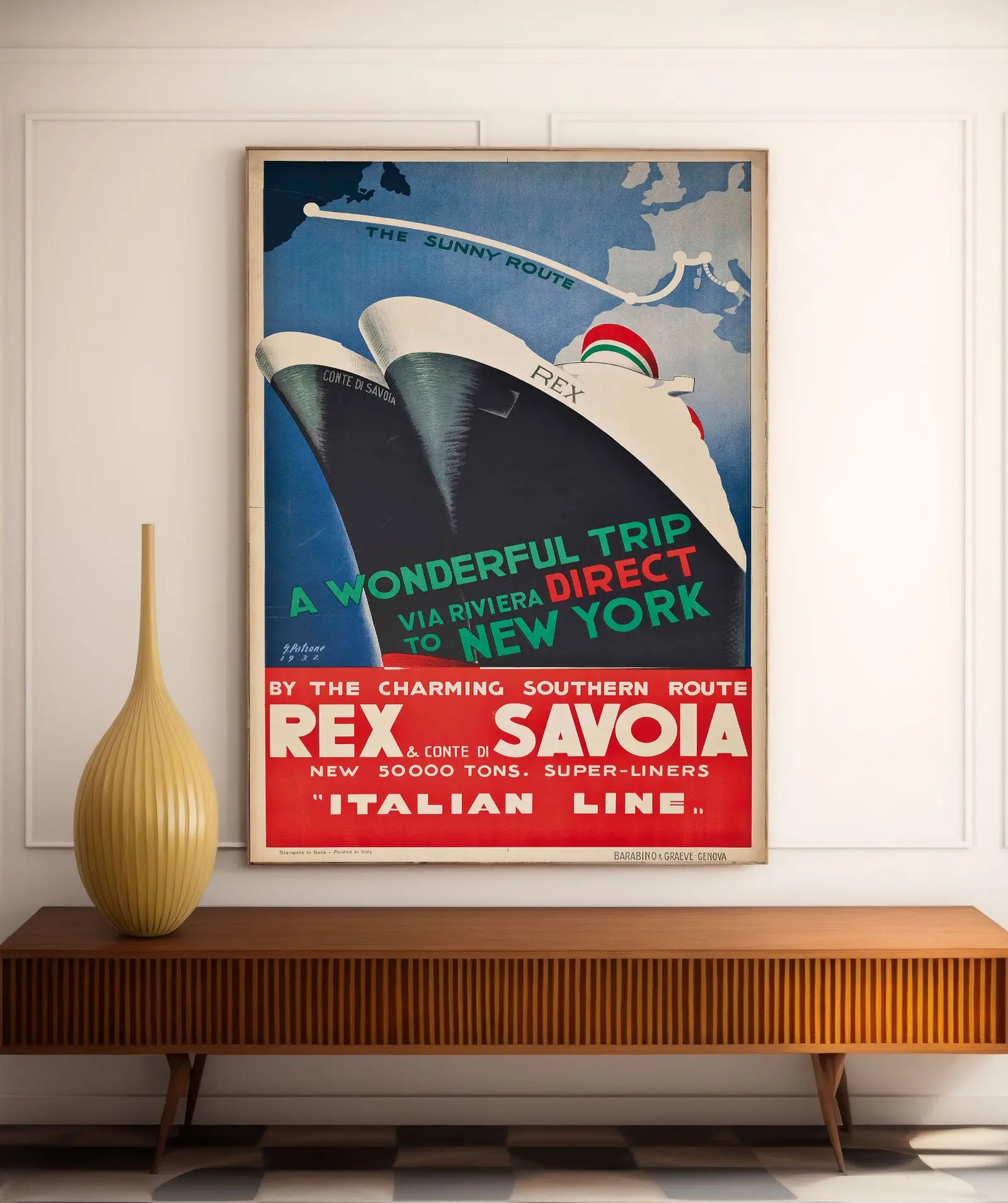 Vintage-Reiseplakat „New York Italian Line“ – Giovanni Patrone – High Definition – mattes Papier 230 g/m²