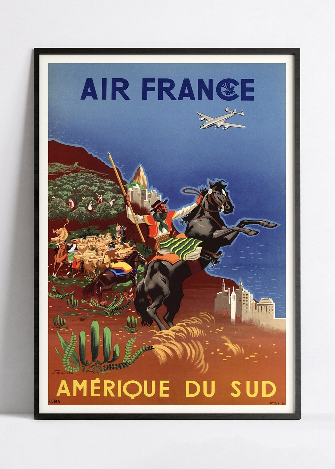 Affiche Air France "Amérique du Sud" - Henri Seigle - Haute Définition - papier mat 230gr/m2 - Poster Vintage