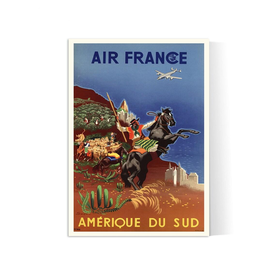 Affiche Air France "Amérique du Sud" - Henri Seigle - Haute Définition - papier mat 230gr/m2 - Poster Vintage