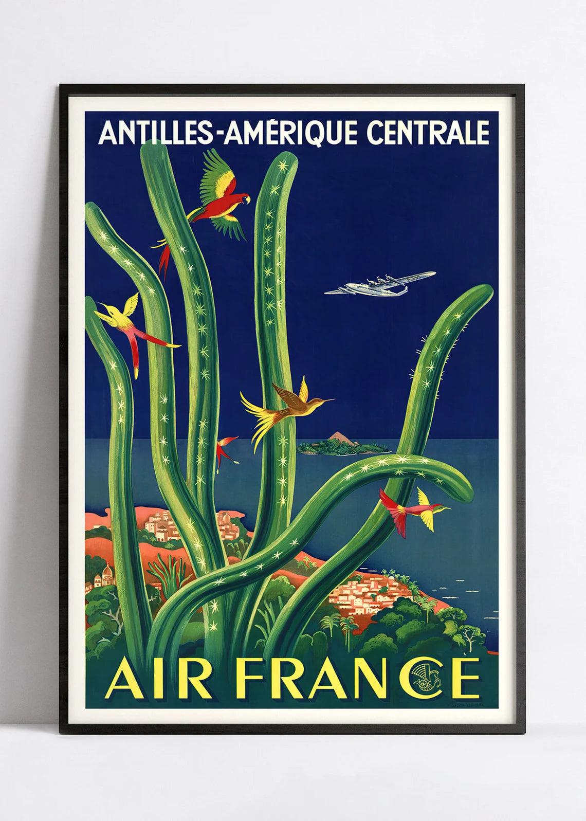 Affiche Air France "Antilles - Amérique centrale" - Lucien Boucher - Haute Définition - papier mat 230gr/m2 - Poster Vintage