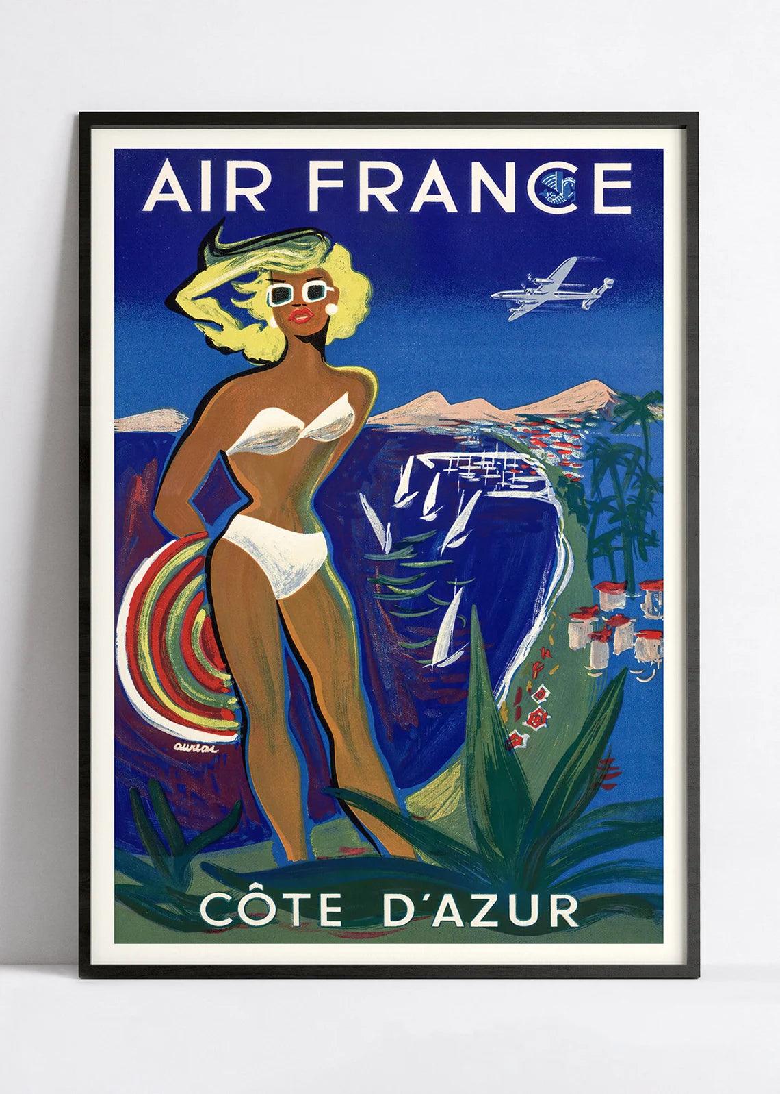 Affiche Air France "Côte d'Azur - Baigneuse" - Haute Définition - papier mat 230gr/m2 - Poster Vintage