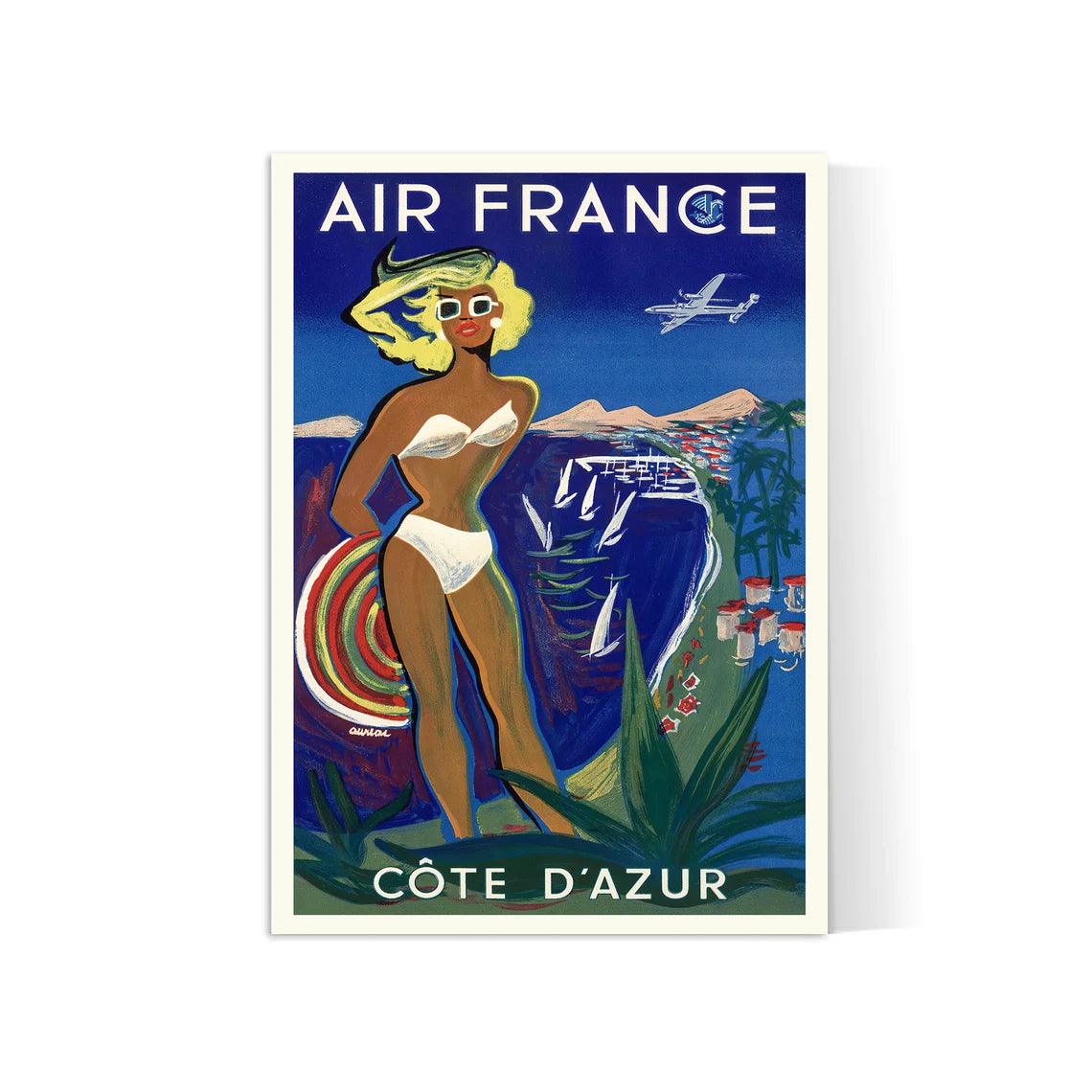 Affiche Air France "Côte d'Azur - Baigneuse" - Haute Définition - papier mat 230gr/m2 - Poster Vintage