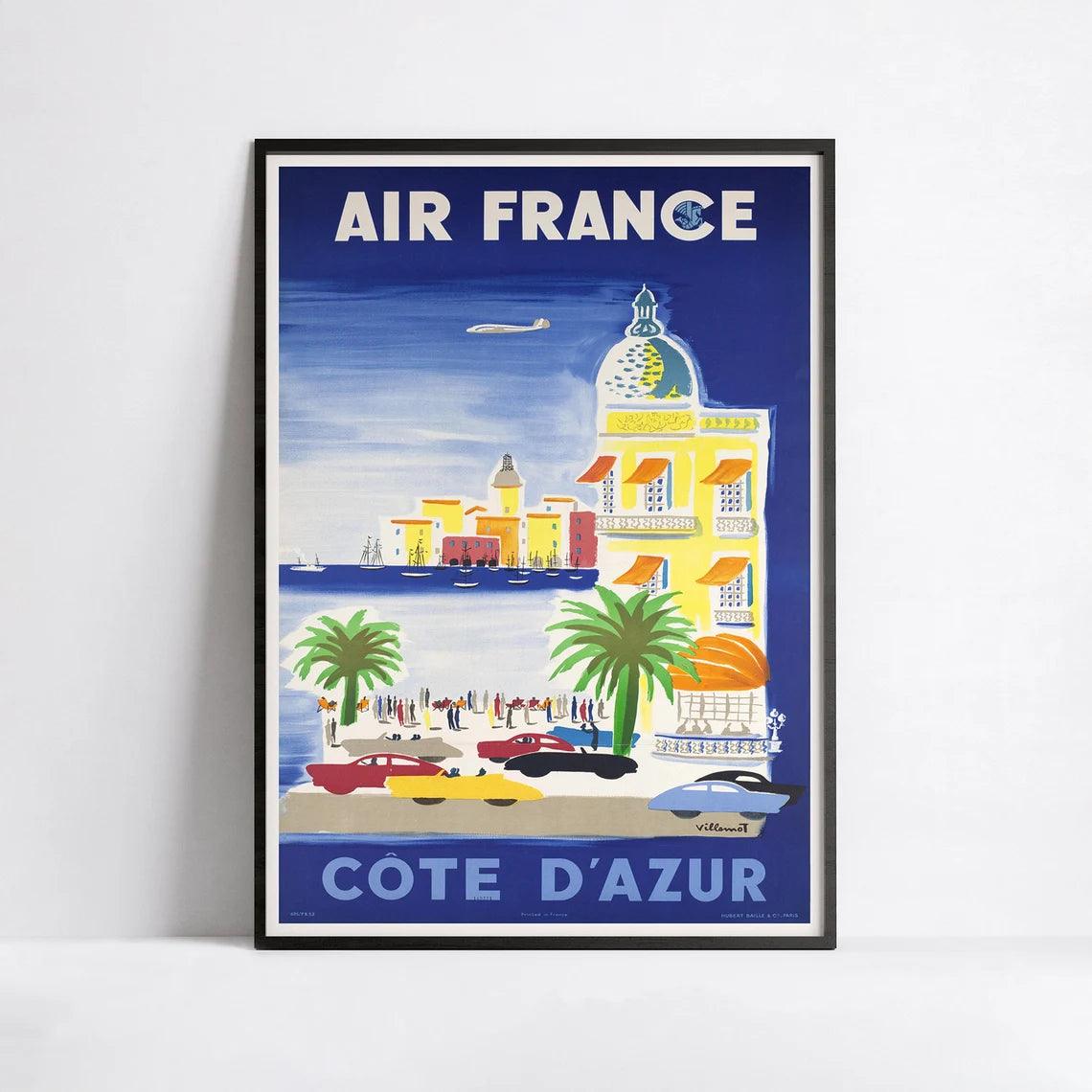 Affiche Air France "Côte d'Azur" - Villemot - Haute Définition - papier mat 230gr/m2 - Poster Vintage